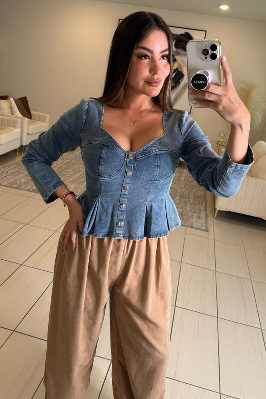 Peplum perfection Blue Denim Top