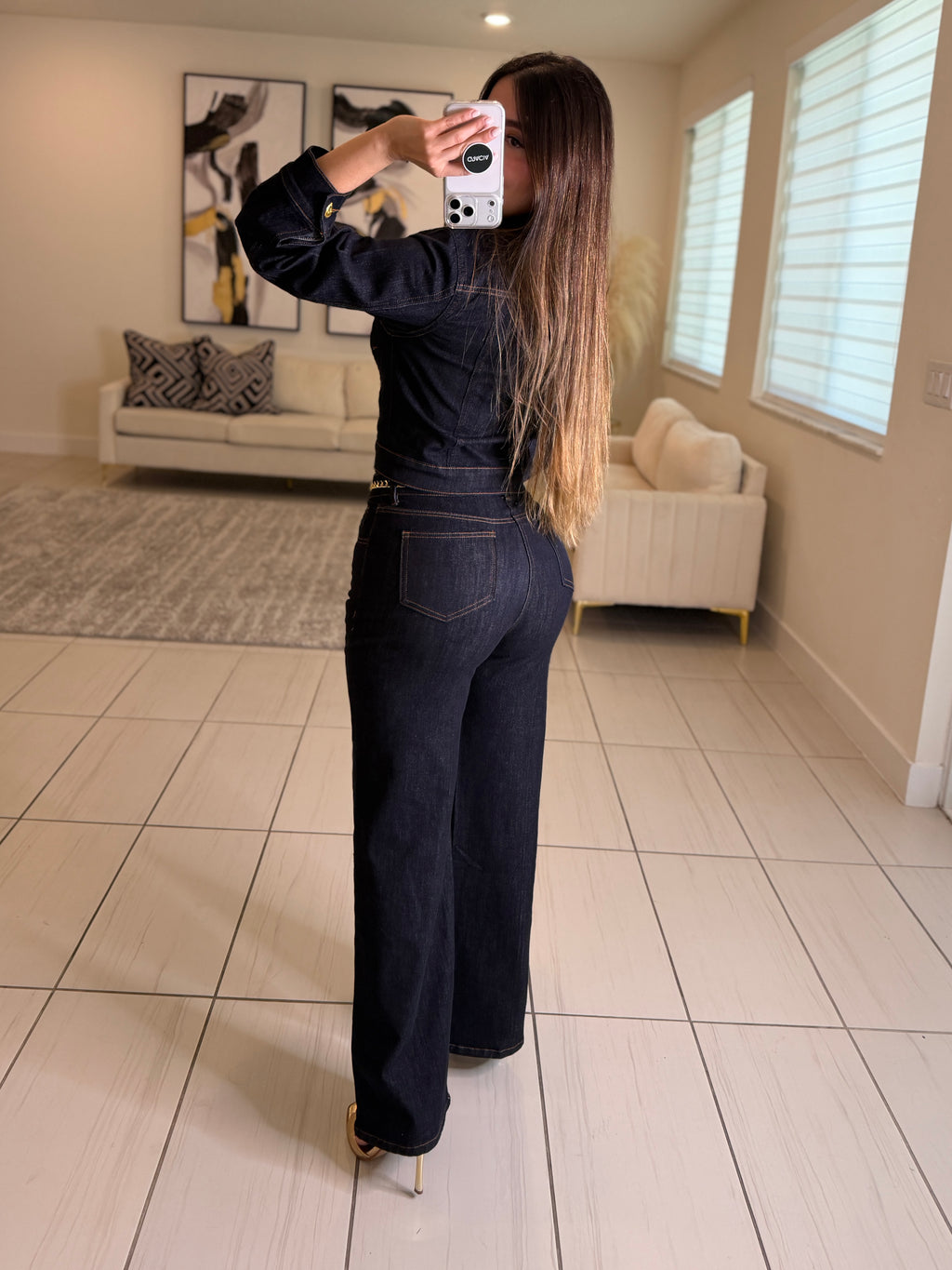 Luxe Gold Button Denim Pant Set