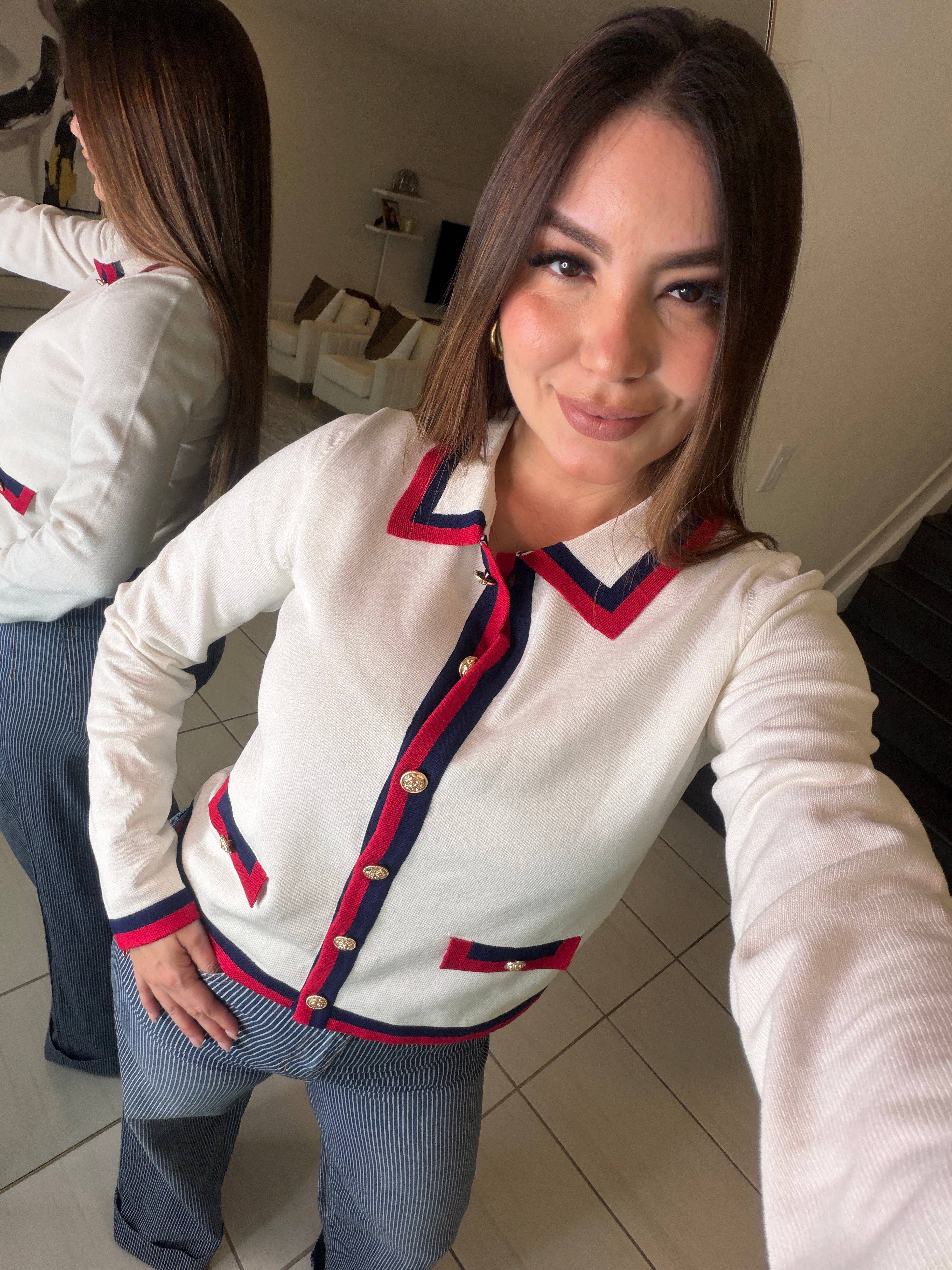 Sharp Stripes Knit White Top