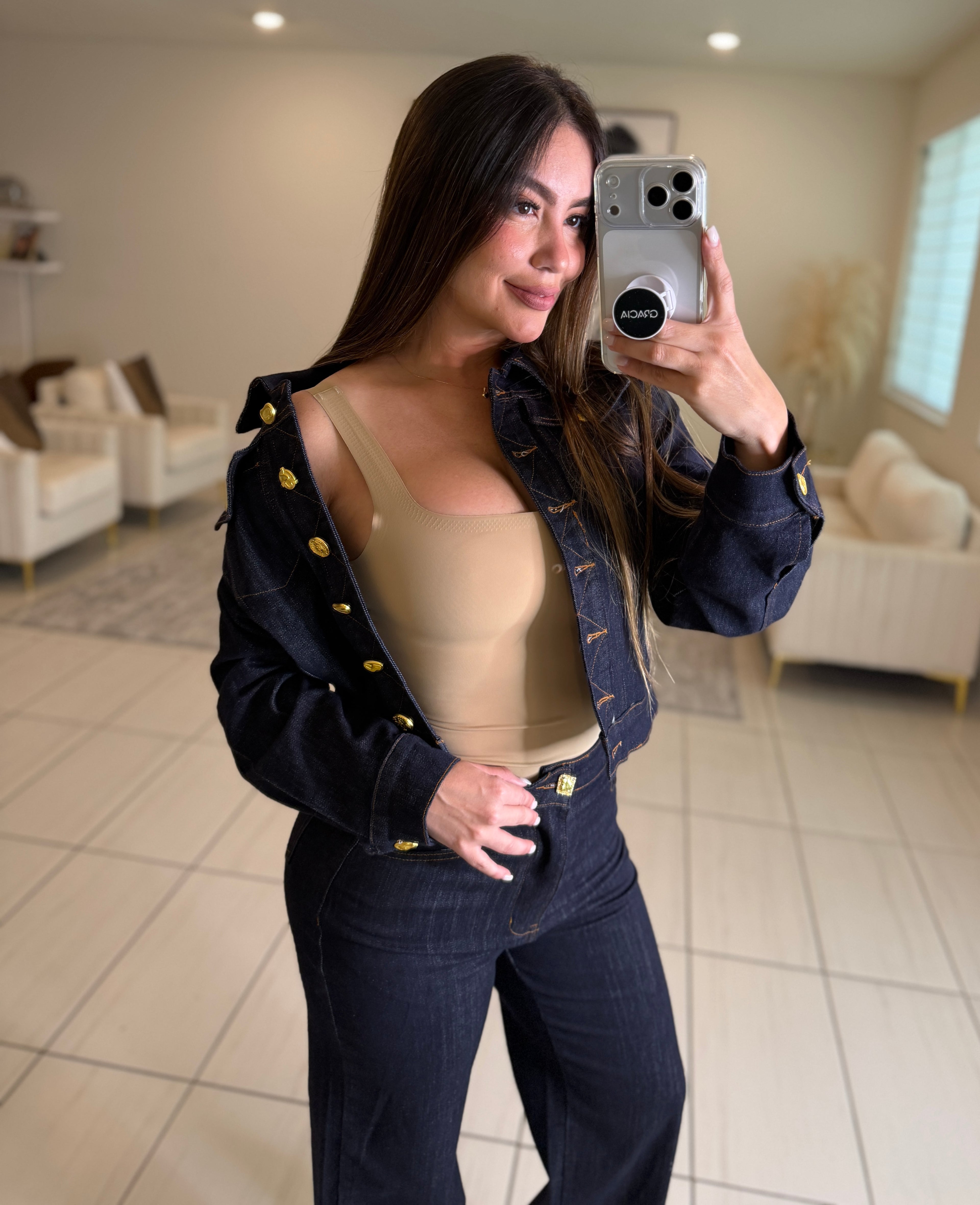 Luxe Gold Button Denim Pant Set