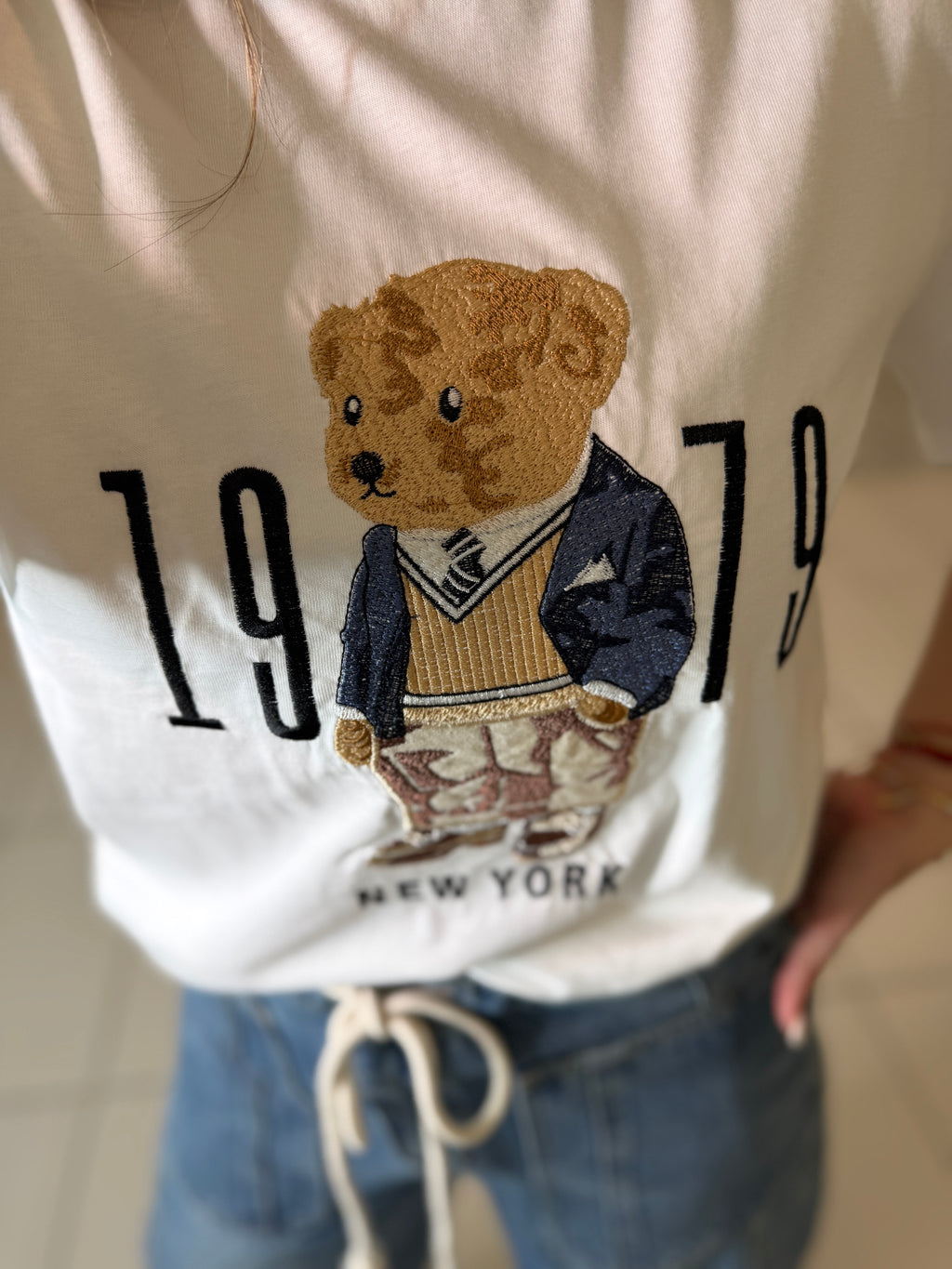 Cuttest Embroidered Bear White Tshirt