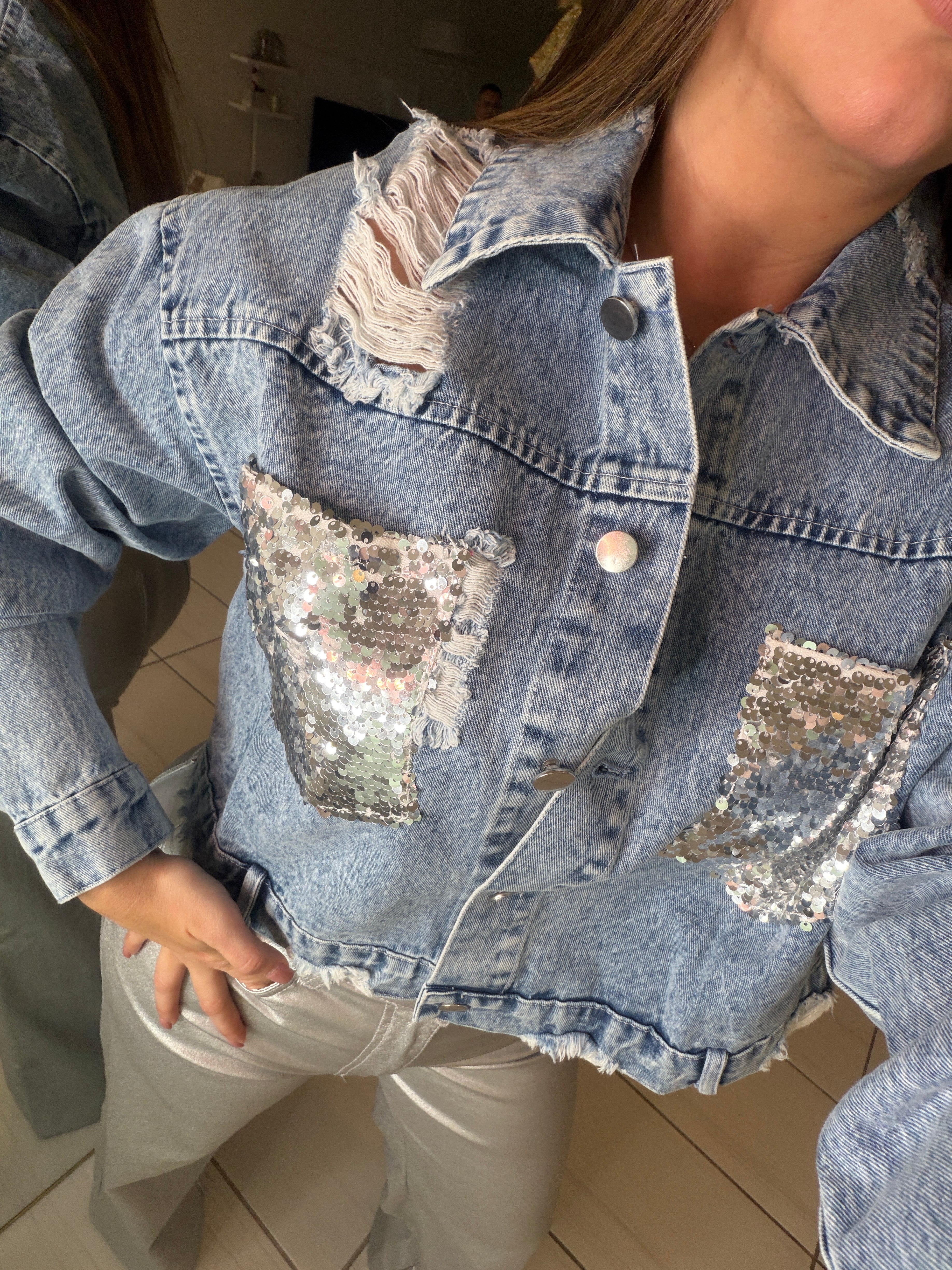 Radiance Silver Sequin Denim Jacket
