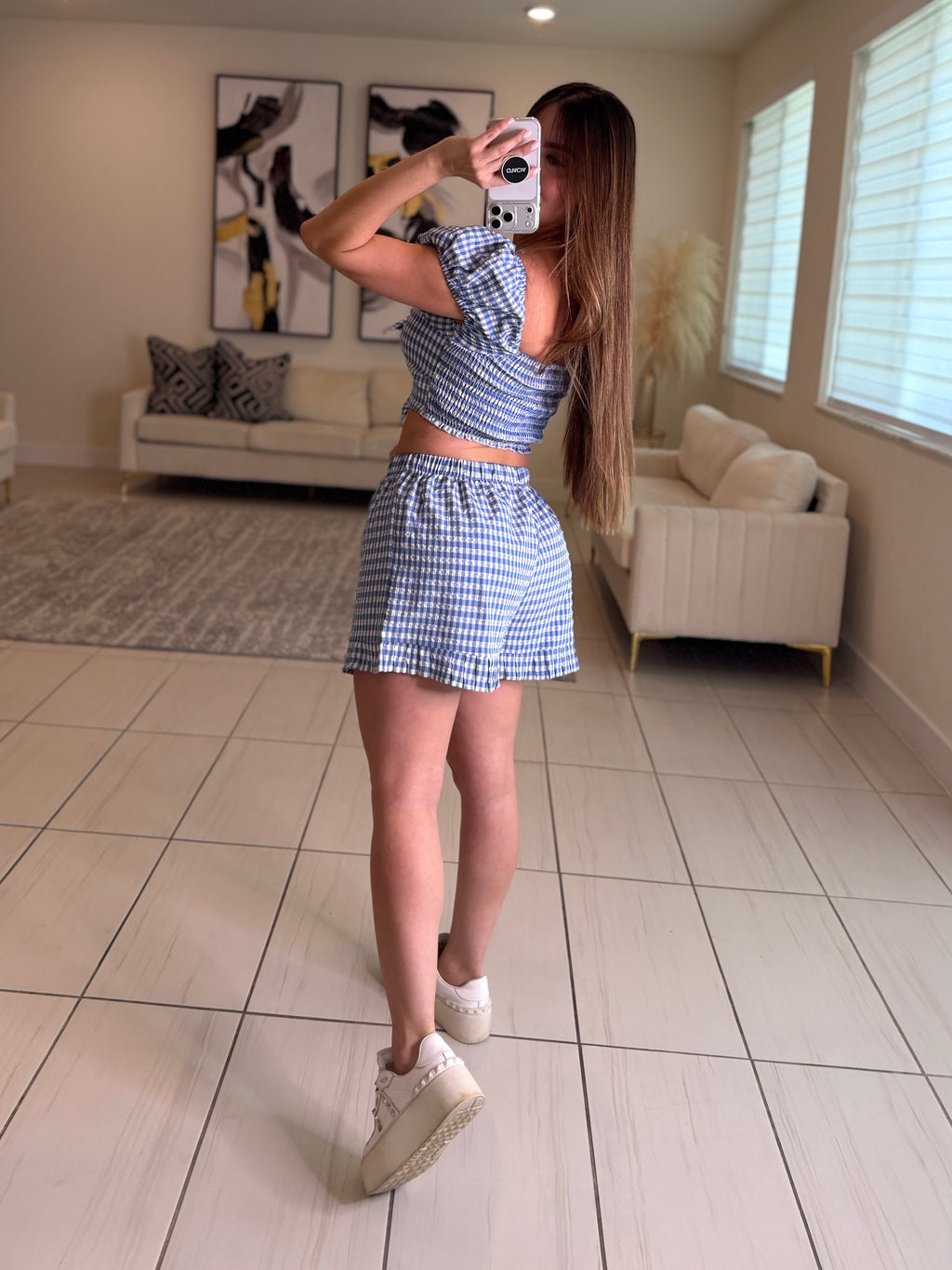Lovely Gingham Blue Short Set