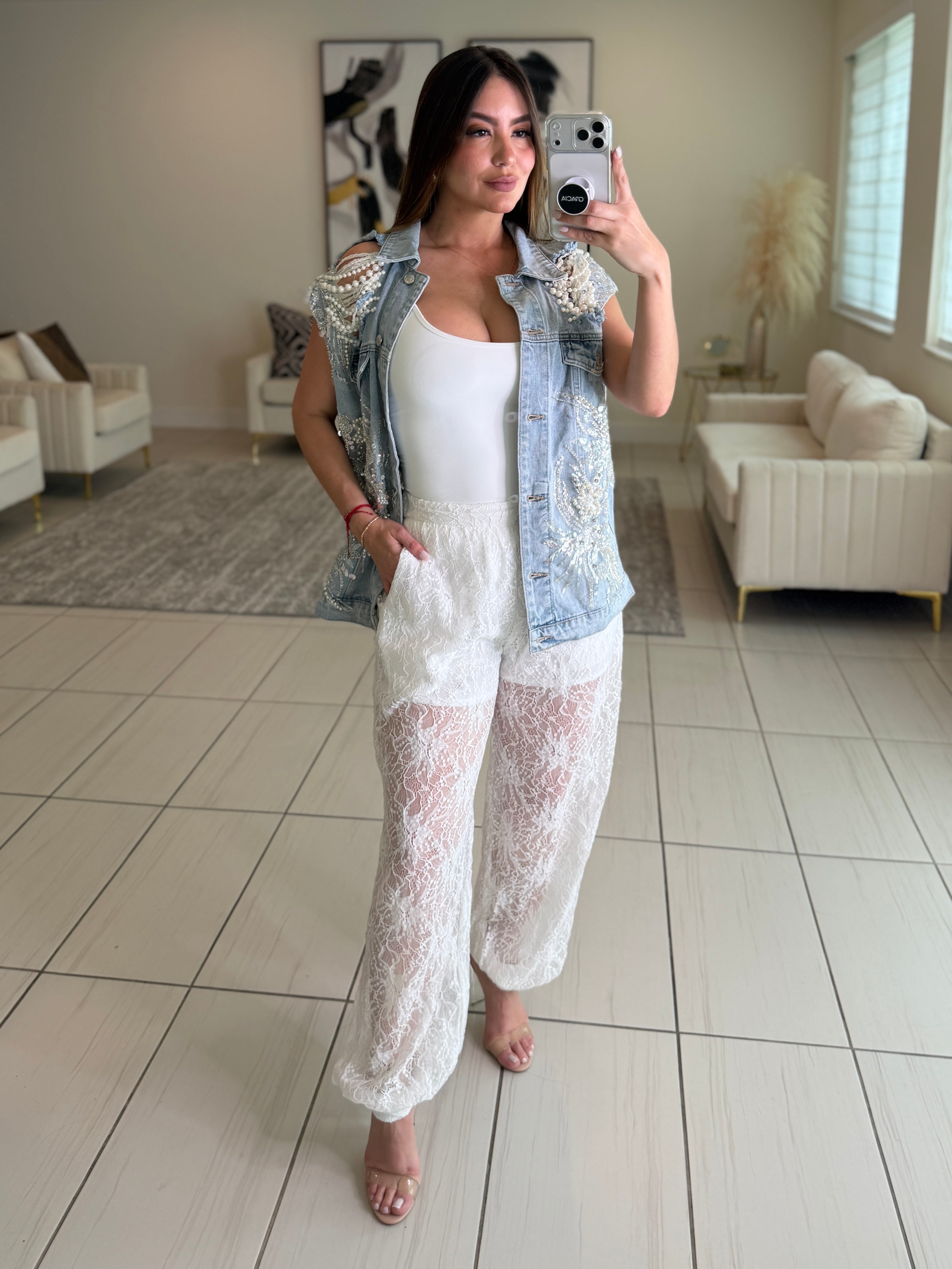 Sweet Lace White Balloon Pants