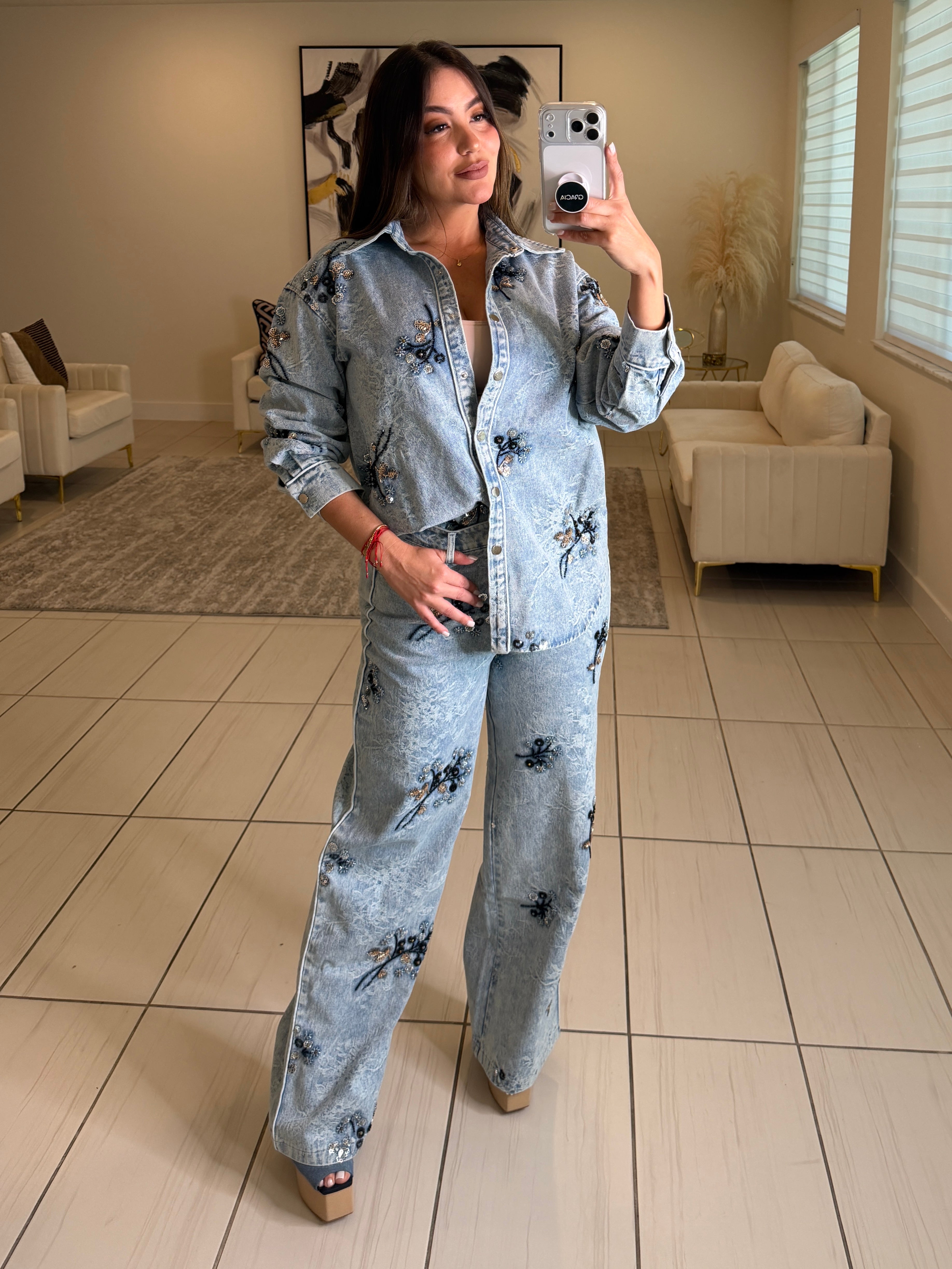 Perfect Details Denim Pant Set