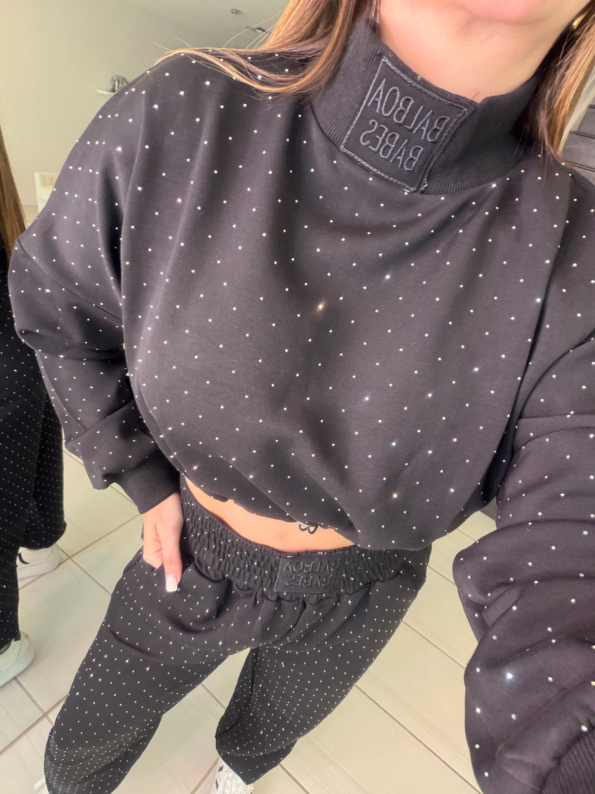 Midnight Rhinestone Black Pants Set
