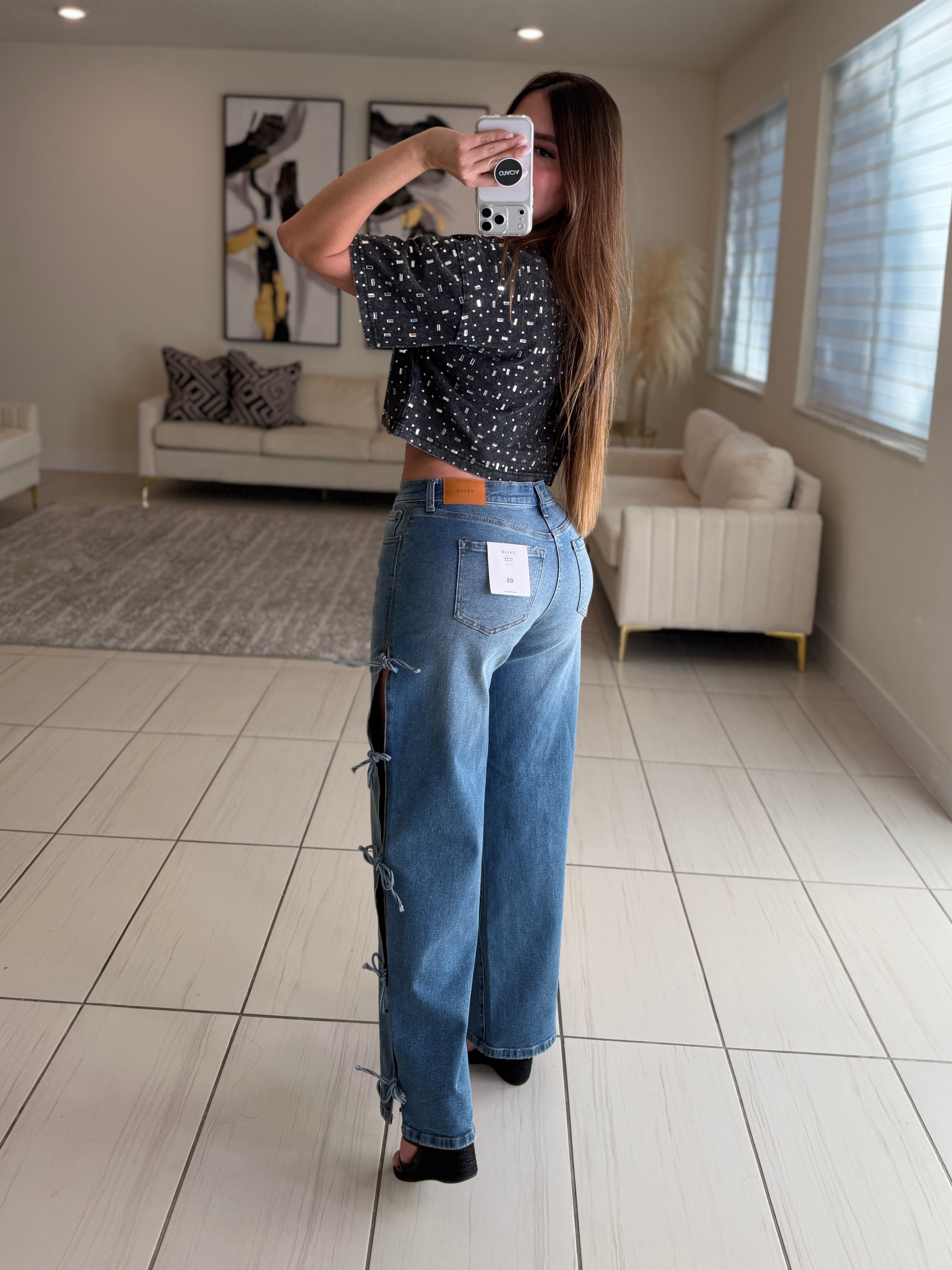 Glow Up Rhinestones Black Top