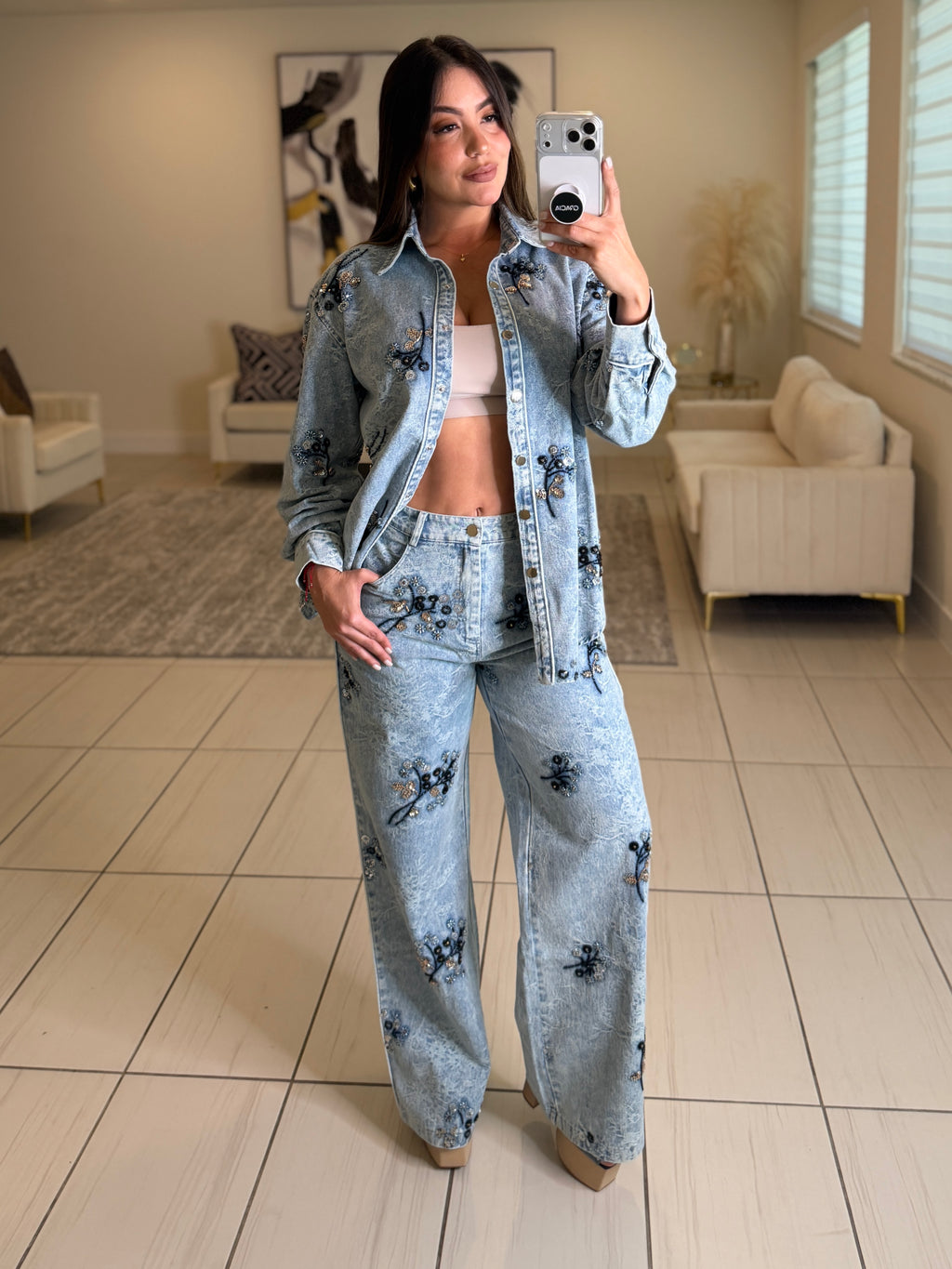Perfect Details Denim Pant Set
