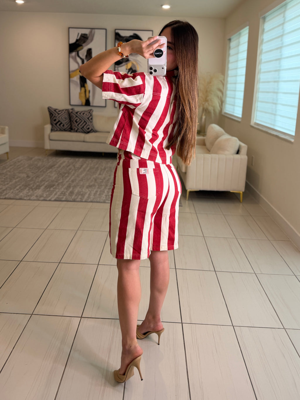 Divine Striped Red and Beige Set