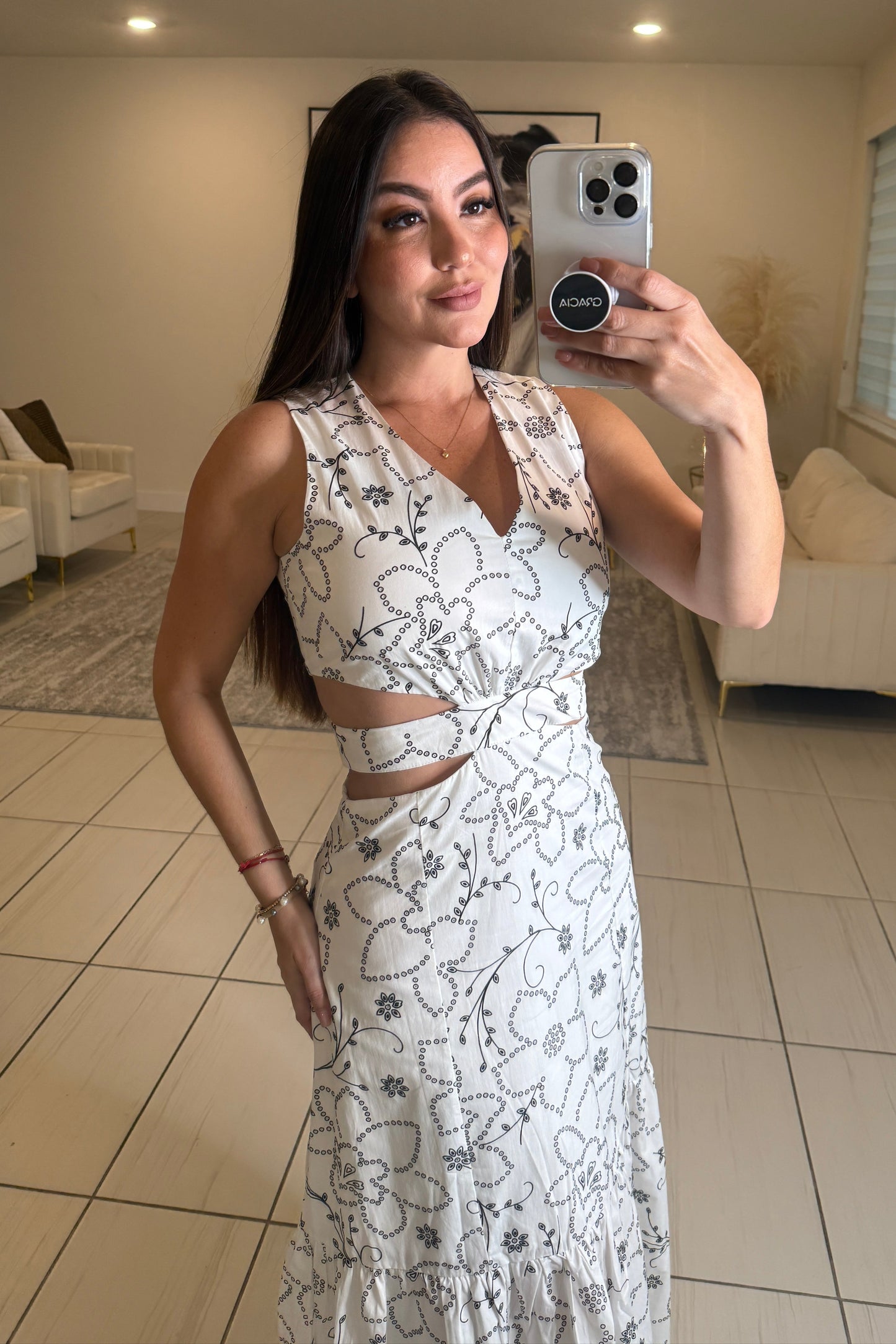 Garden Drift White Maxi Dress