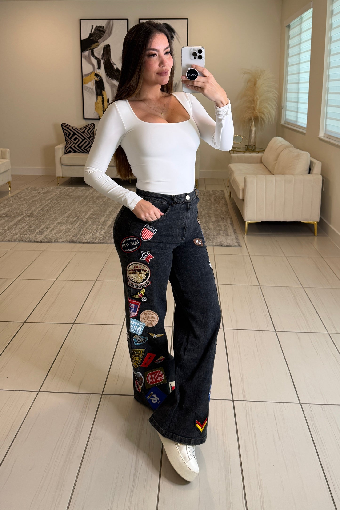Crazy Patches Black Denim Pants