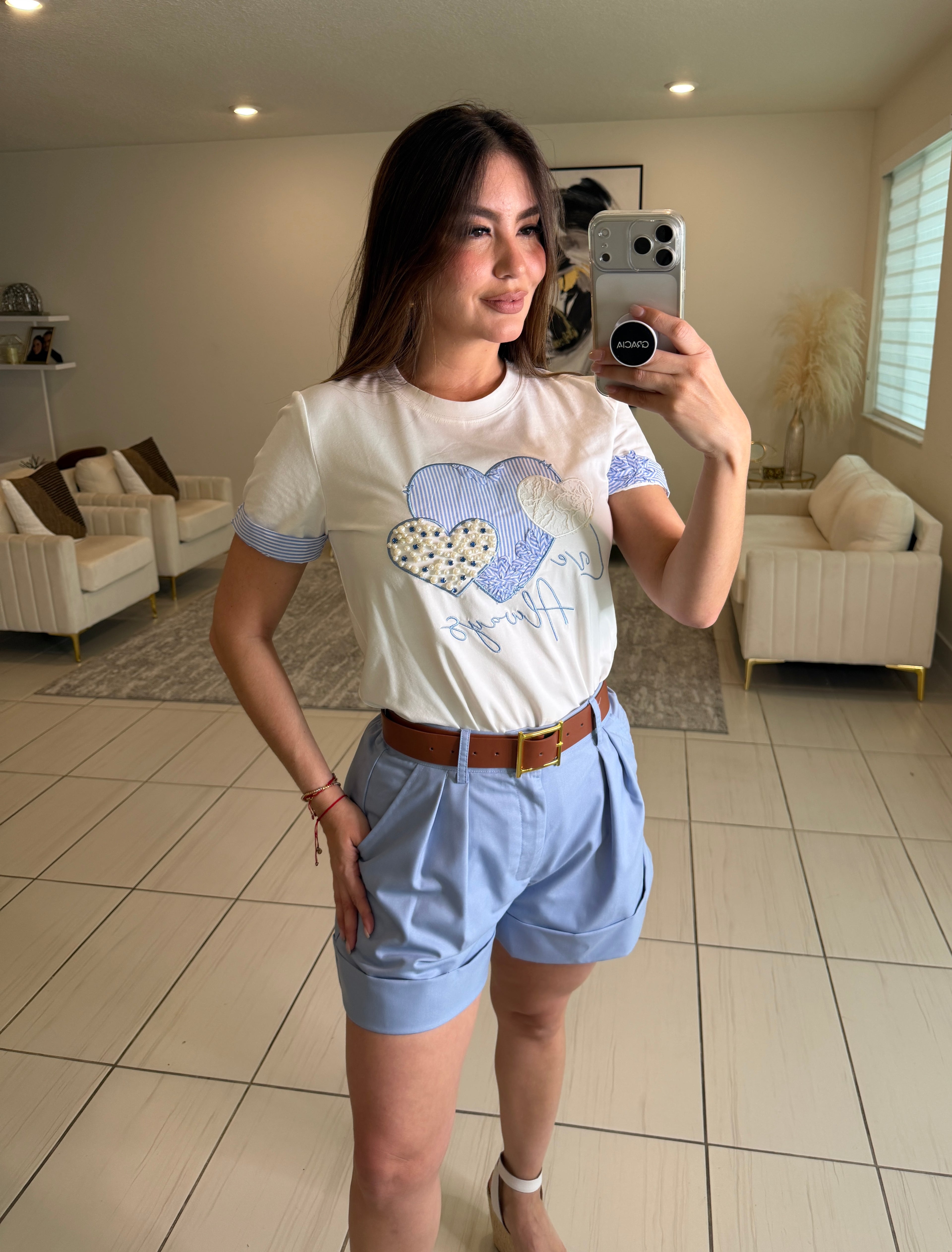 Lines and Pearls White Tshirt