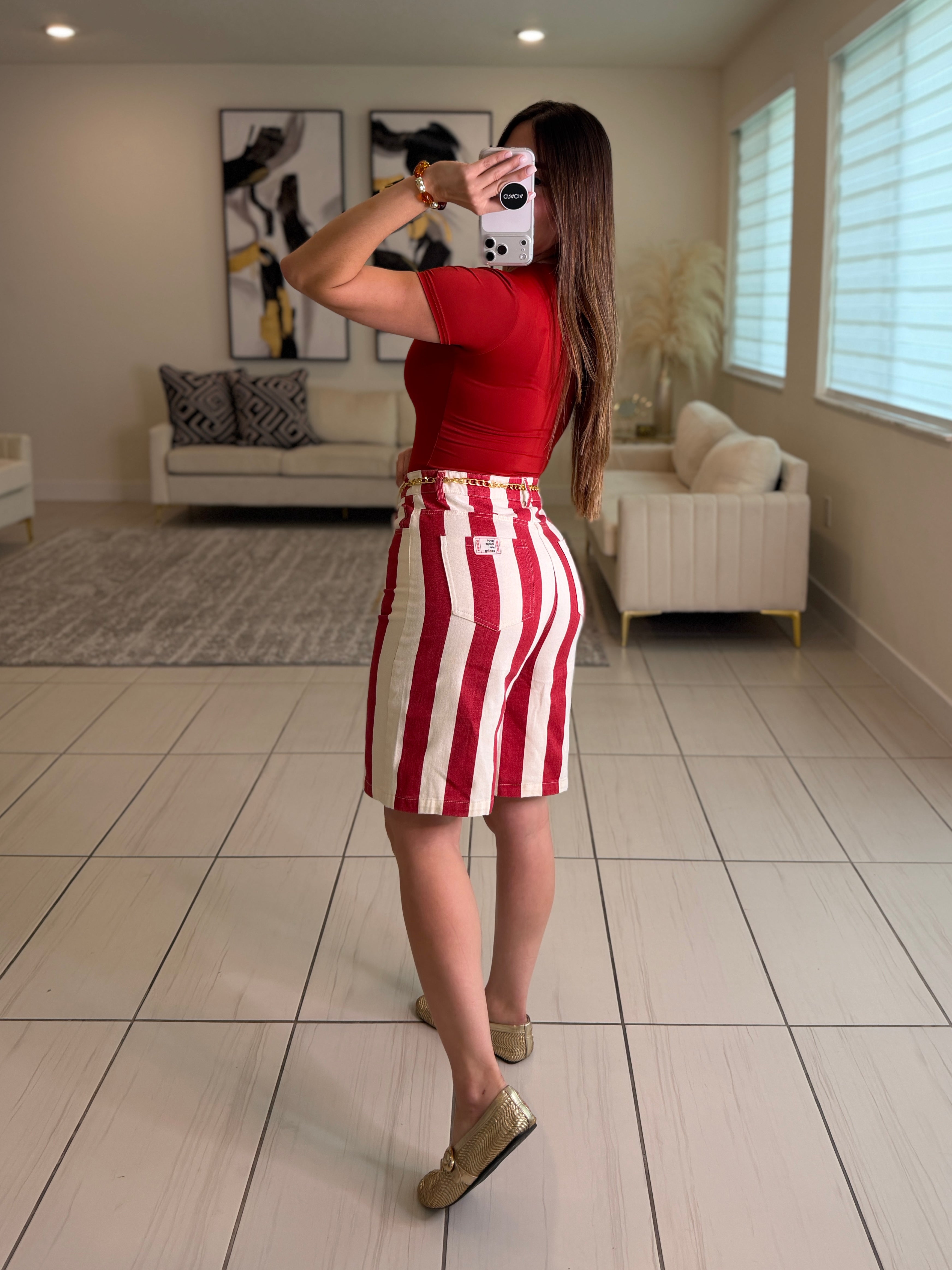 Divine Striped Red and Beige Set