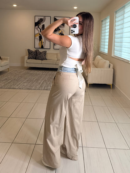 Iconic Contrast Beige and Denim Pants