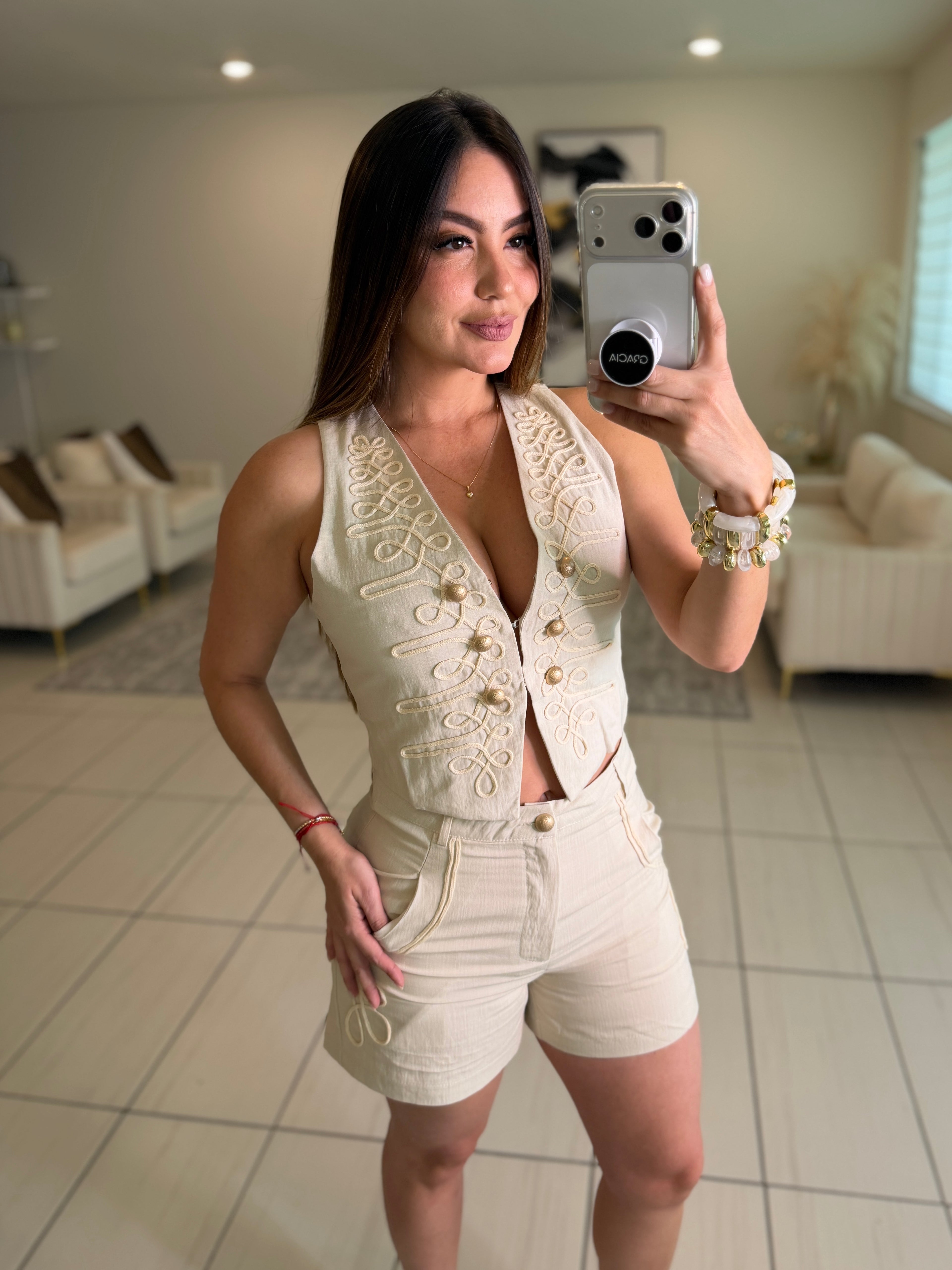 Napoleon Vibes Beige Shorts Set