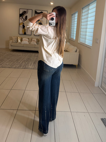 Parisian Pearls Beige Long-Sleeved Top