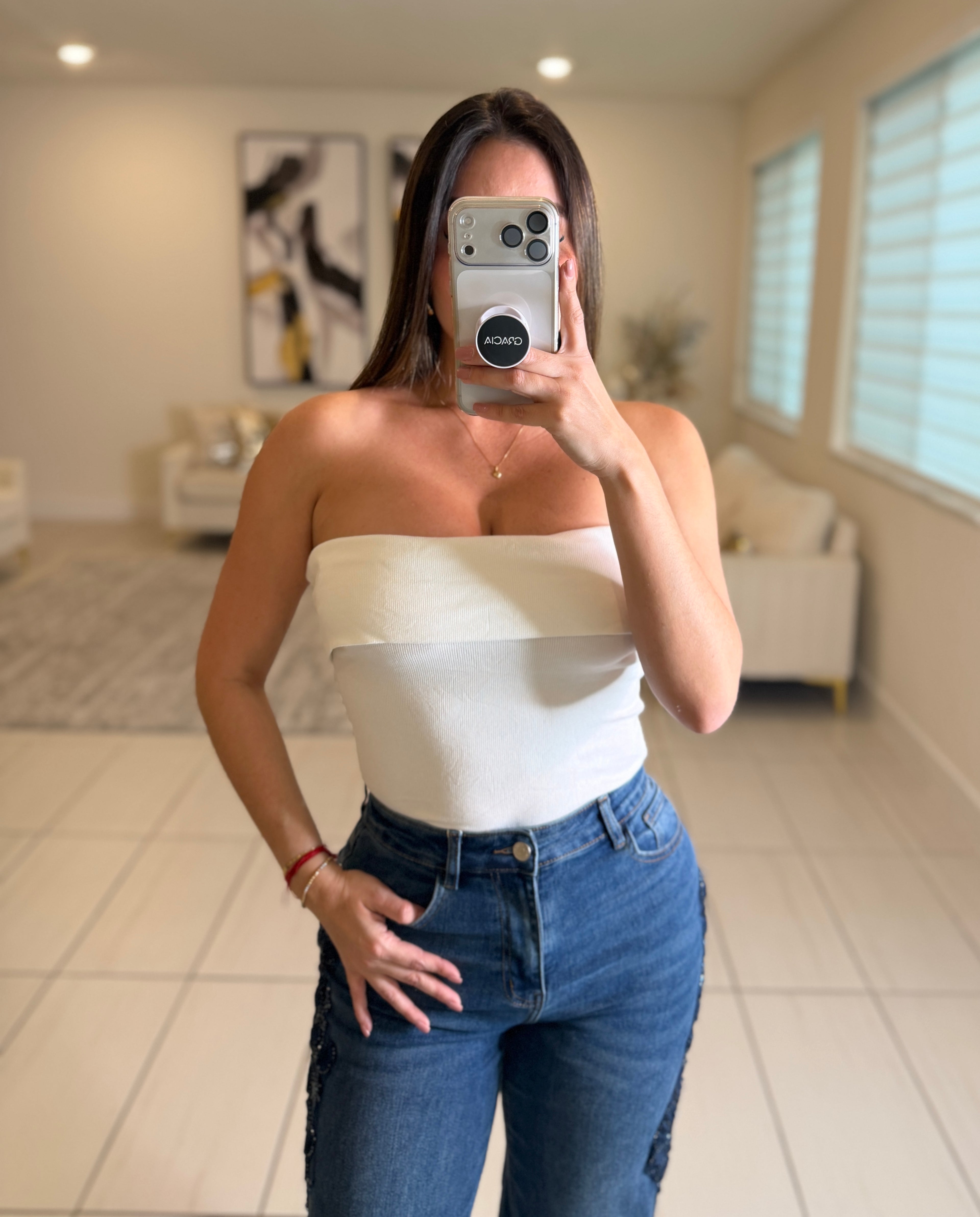 Chic Bandeau Neck White Top