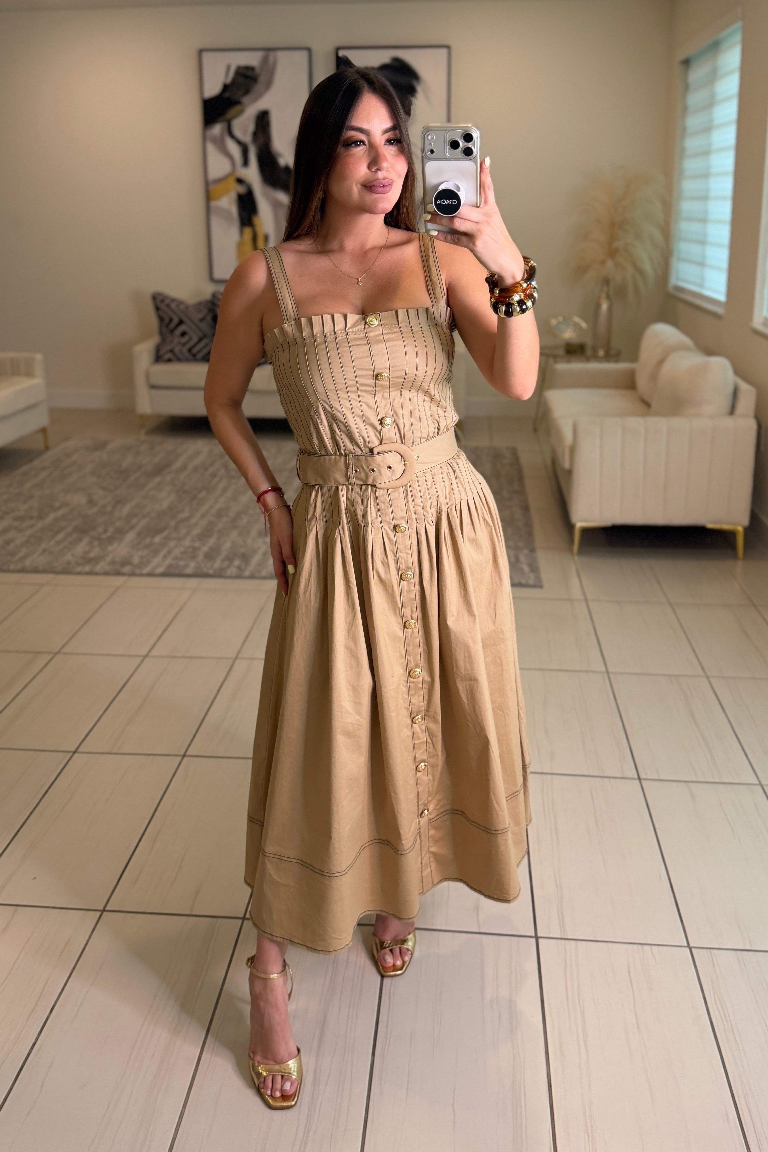 Enchanted Veil Khaki Dress