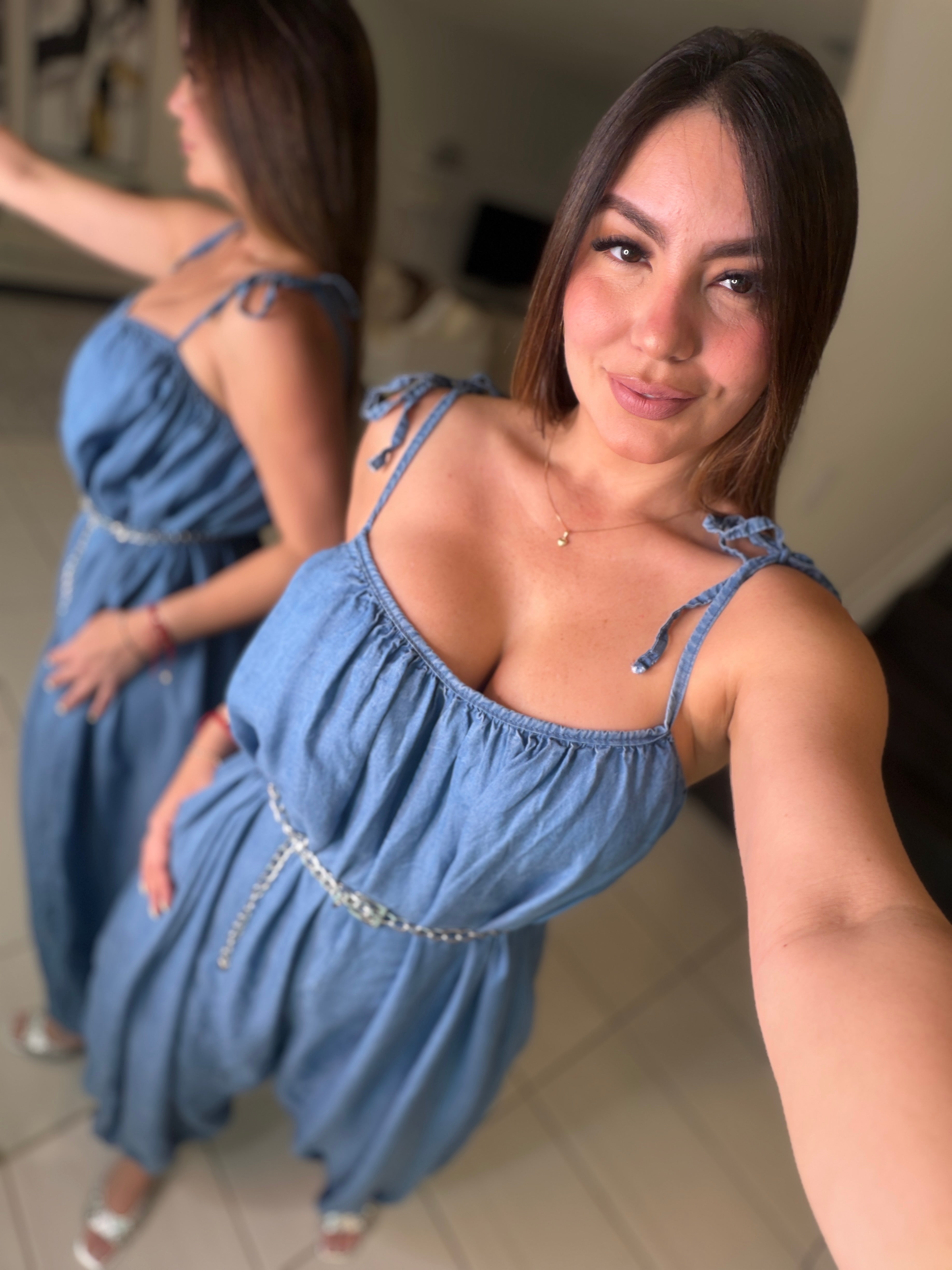 Effortless Essence Ruched Light Denim Jumpsuit