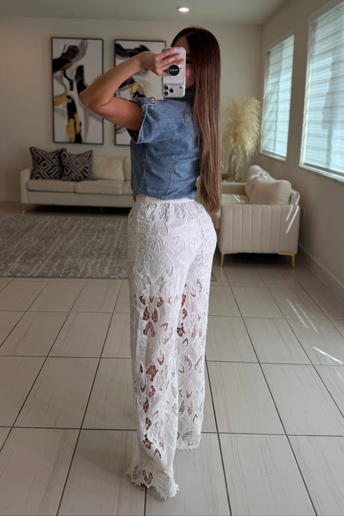 Solscite Petal Crochet White Pants