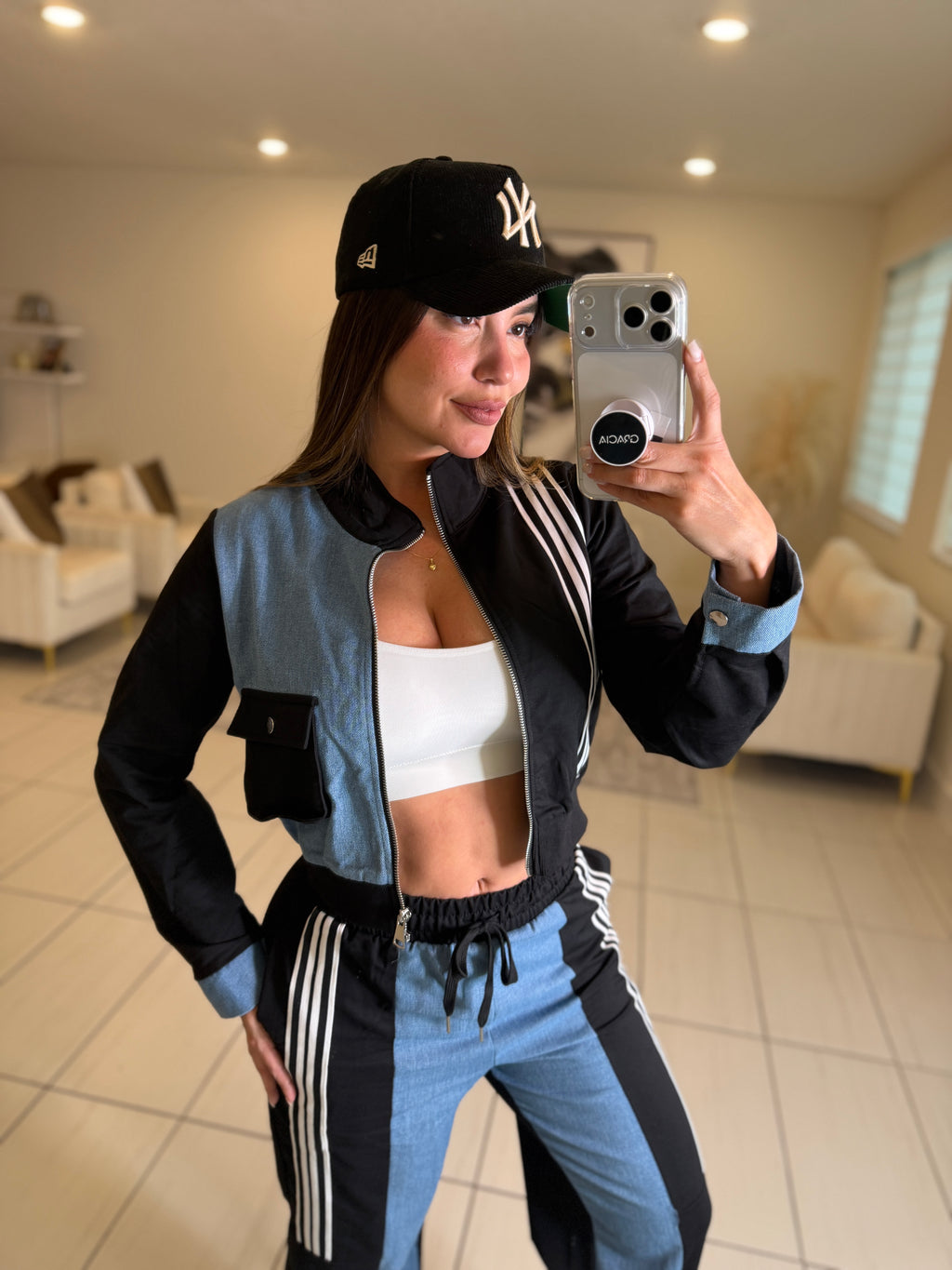 Divine Black and Denim Contrast Pant Set