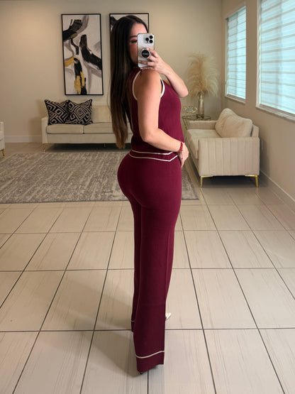 Divine Knit Red Wine Pant Set