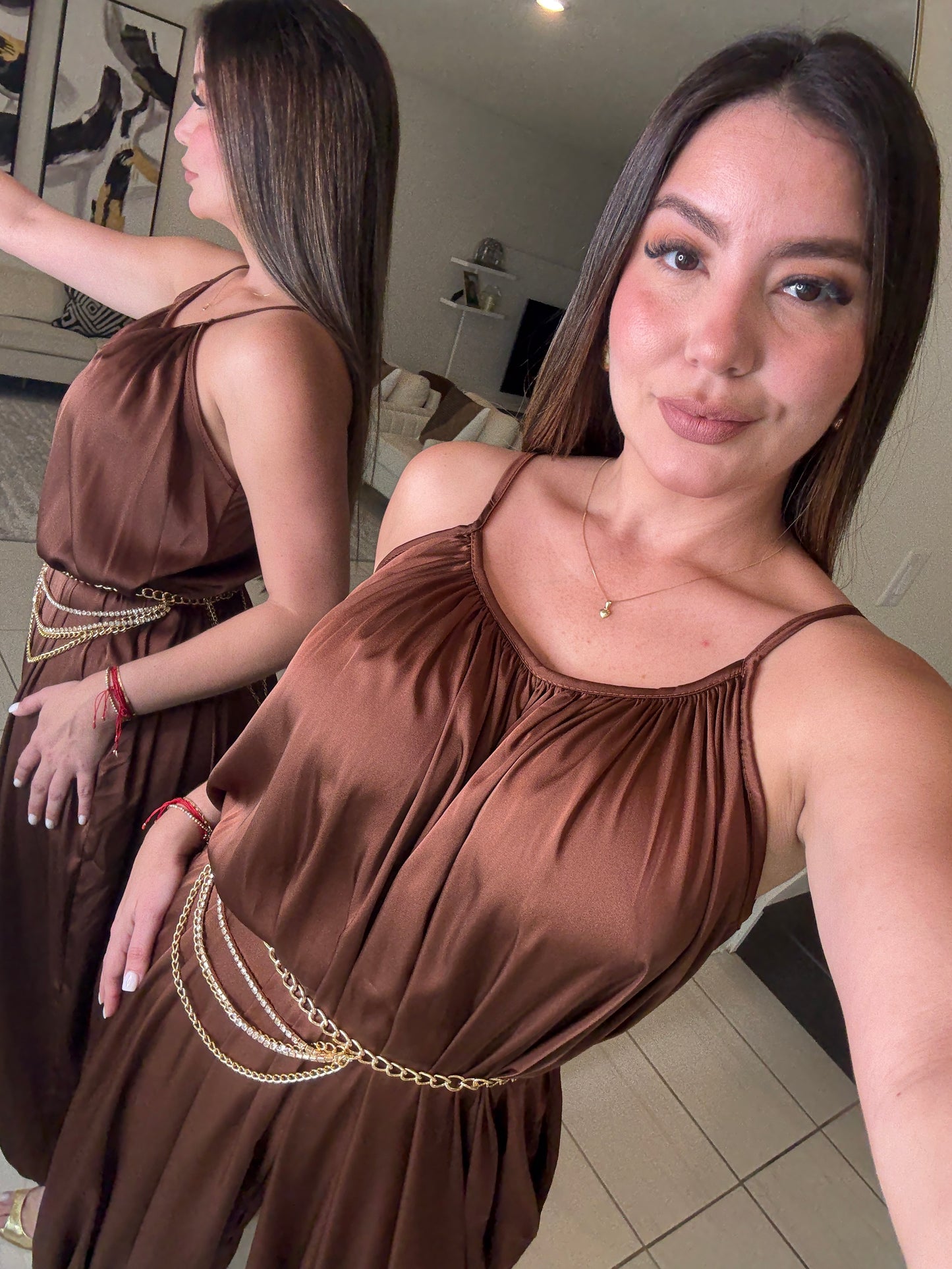 Effortless Essence Ruched Brown Jumpsuit