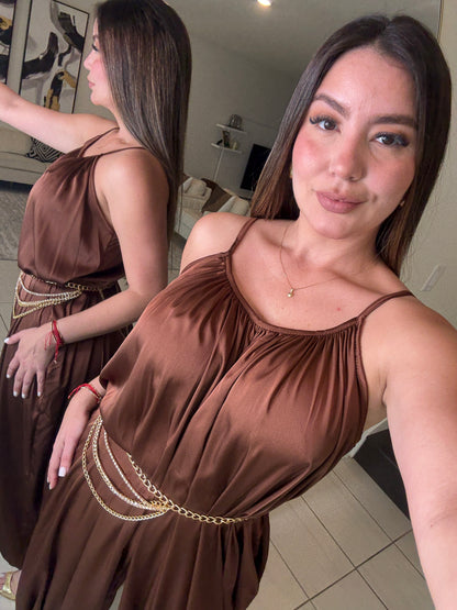 Effortless Essence Ruched Brown Jumpsuit