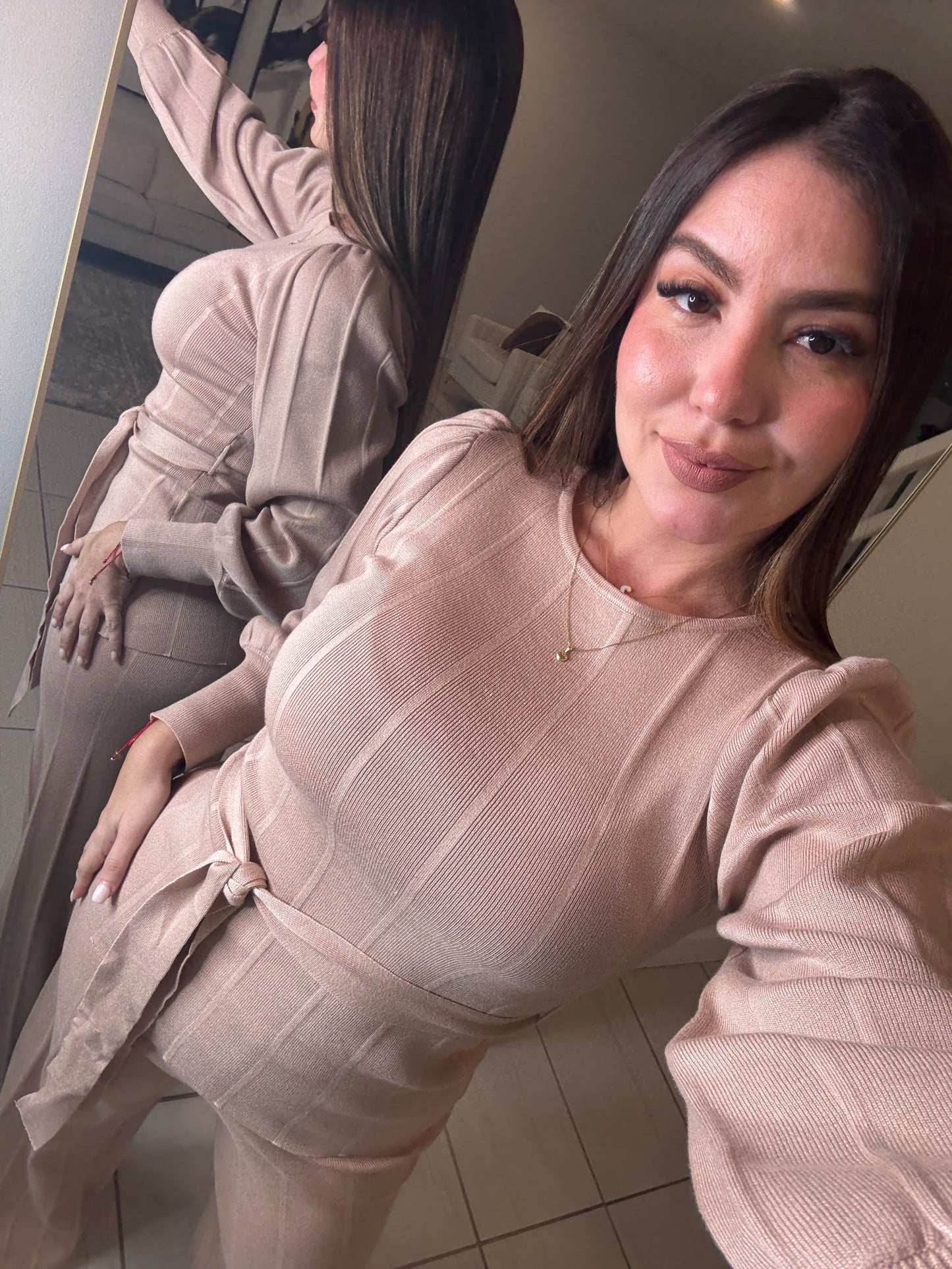 Checkmate Knit Beige Pant Set