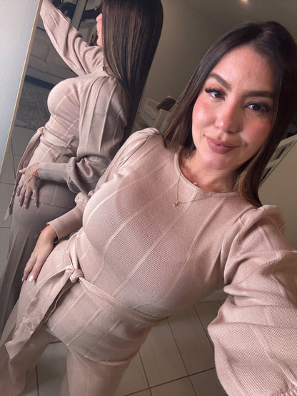 Checkmate Knit Beige Pant Set