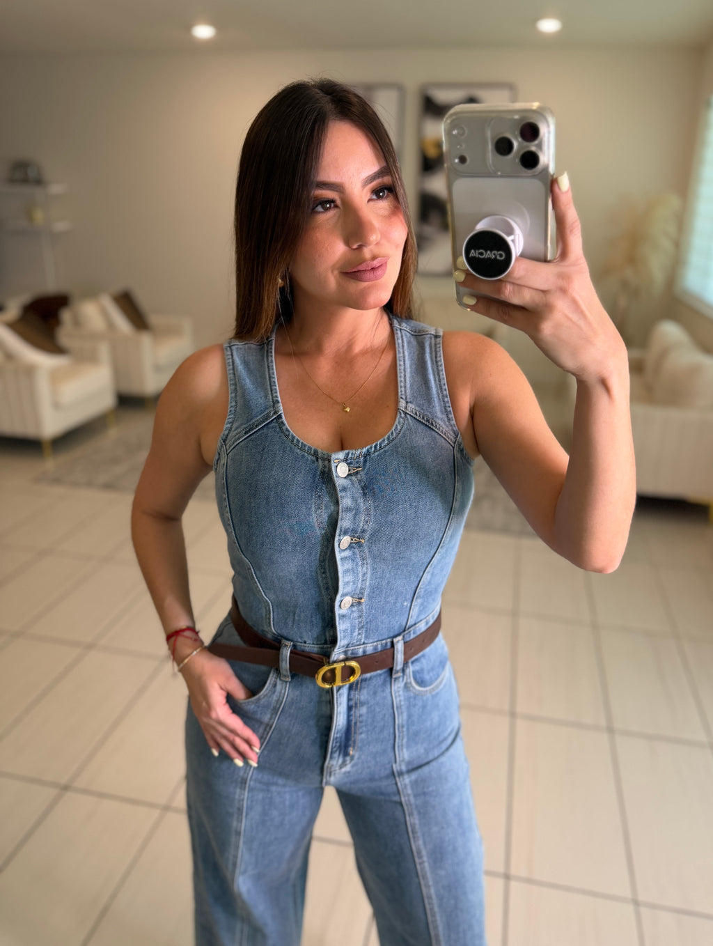 Luxe Stitch Denim Jumpsuit