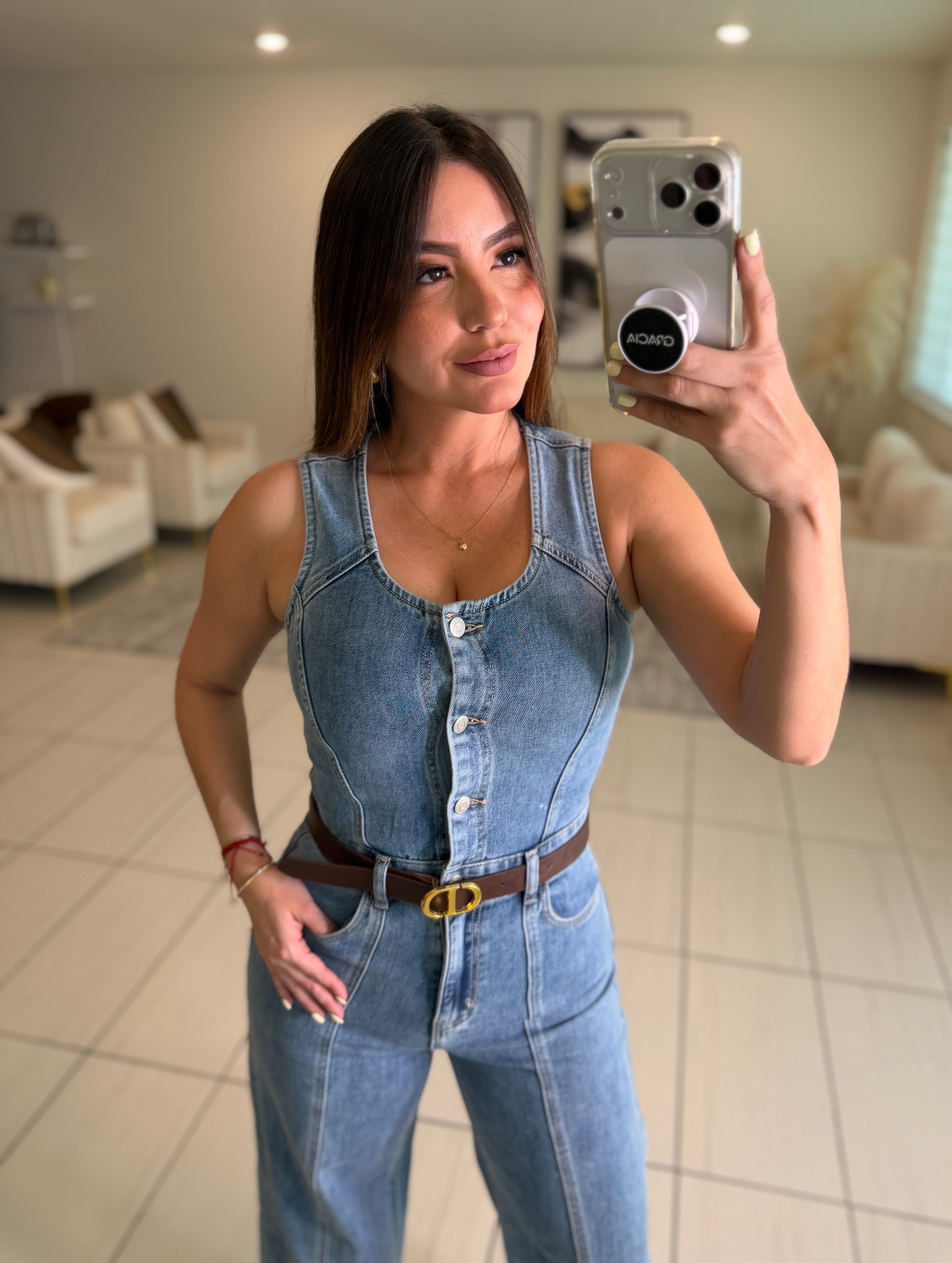 Luxe Stitch Denim Jumpsuit