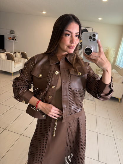 Luxe Regiment Faux  Brown Skirt Set