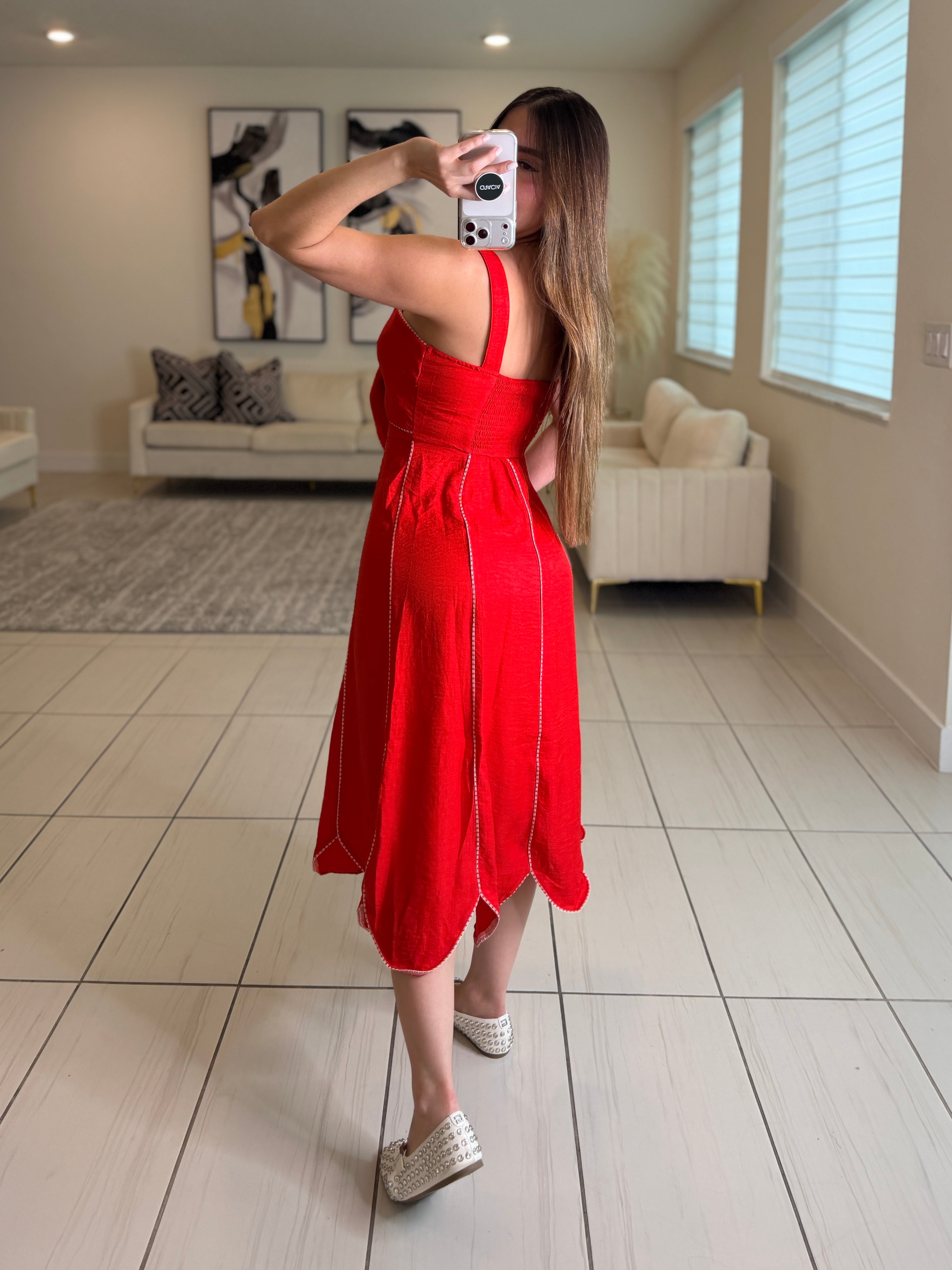 Enchanted Aura Red Midi Dress