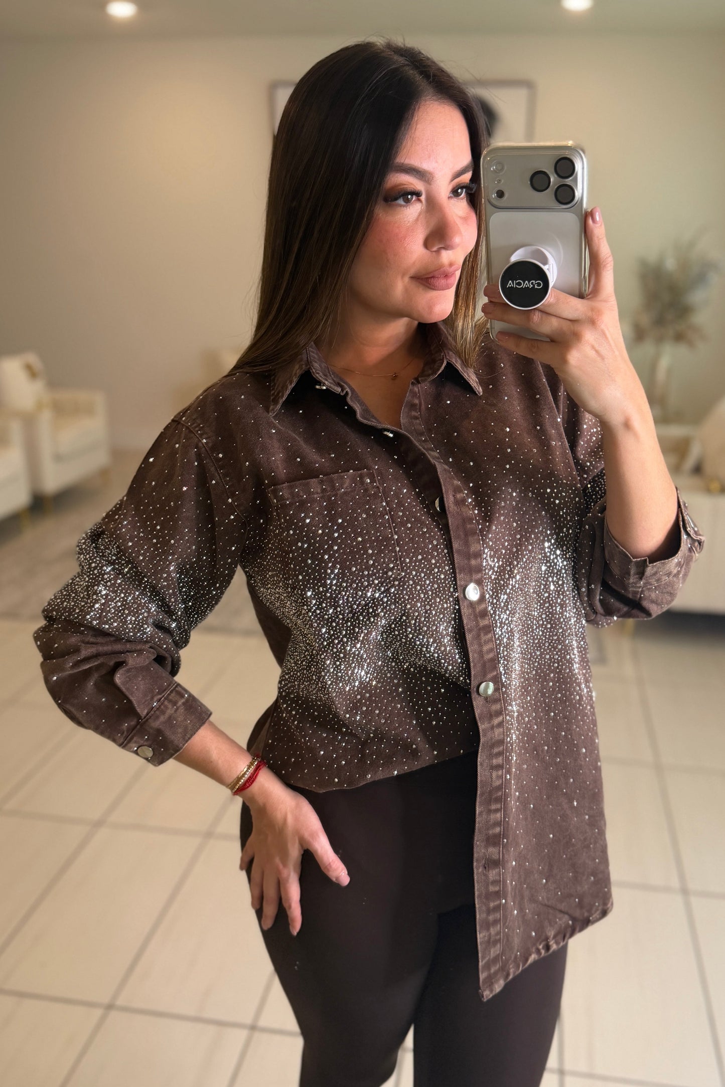 Crystal Rhinestones Brown Jacket