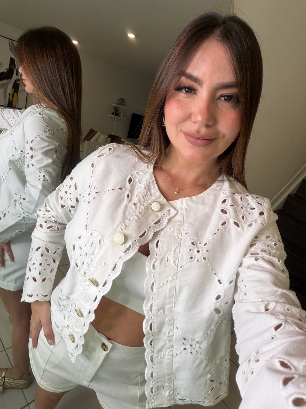 Decorative Eyelet White Jacket