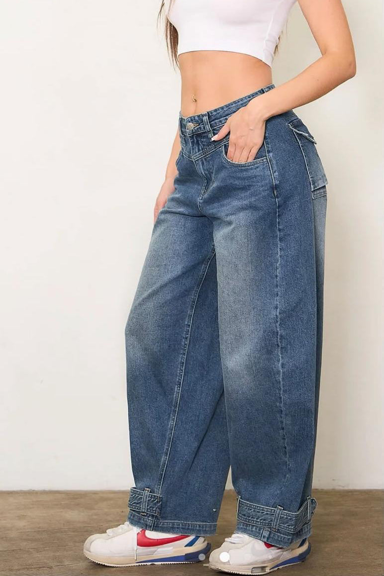Slouchy Buckle Blue Denim Pants