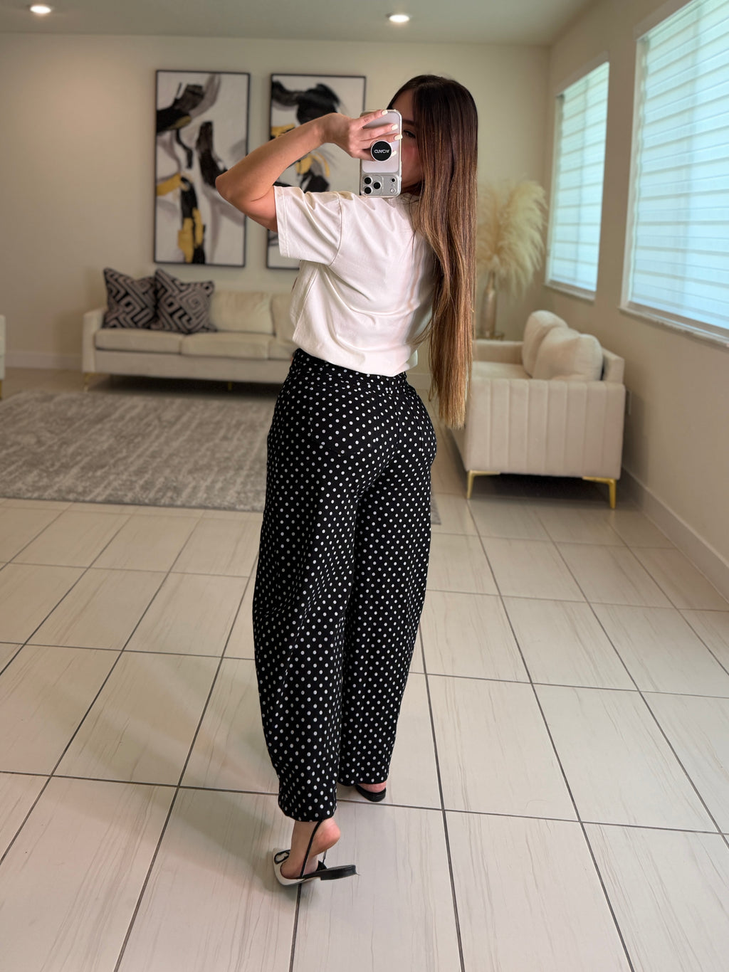 Pink Dots Bow Beige Tshirt