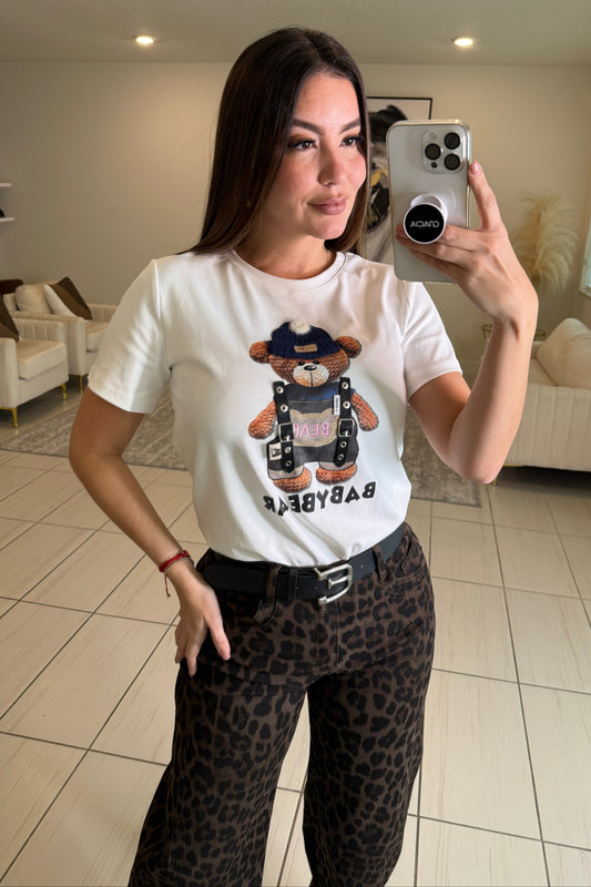 Cuttest Charming Bear White Tshirt Top