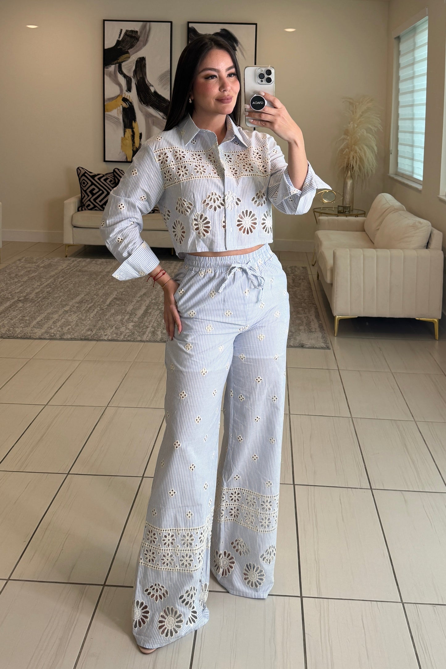 Sundown Ease Stripes Blue Pant Set