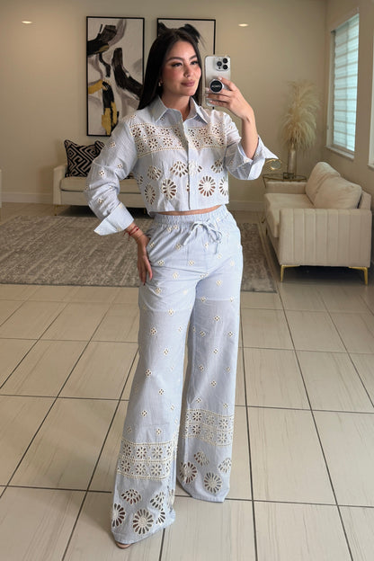 Sundown Ease Stripes Blue Pant Set