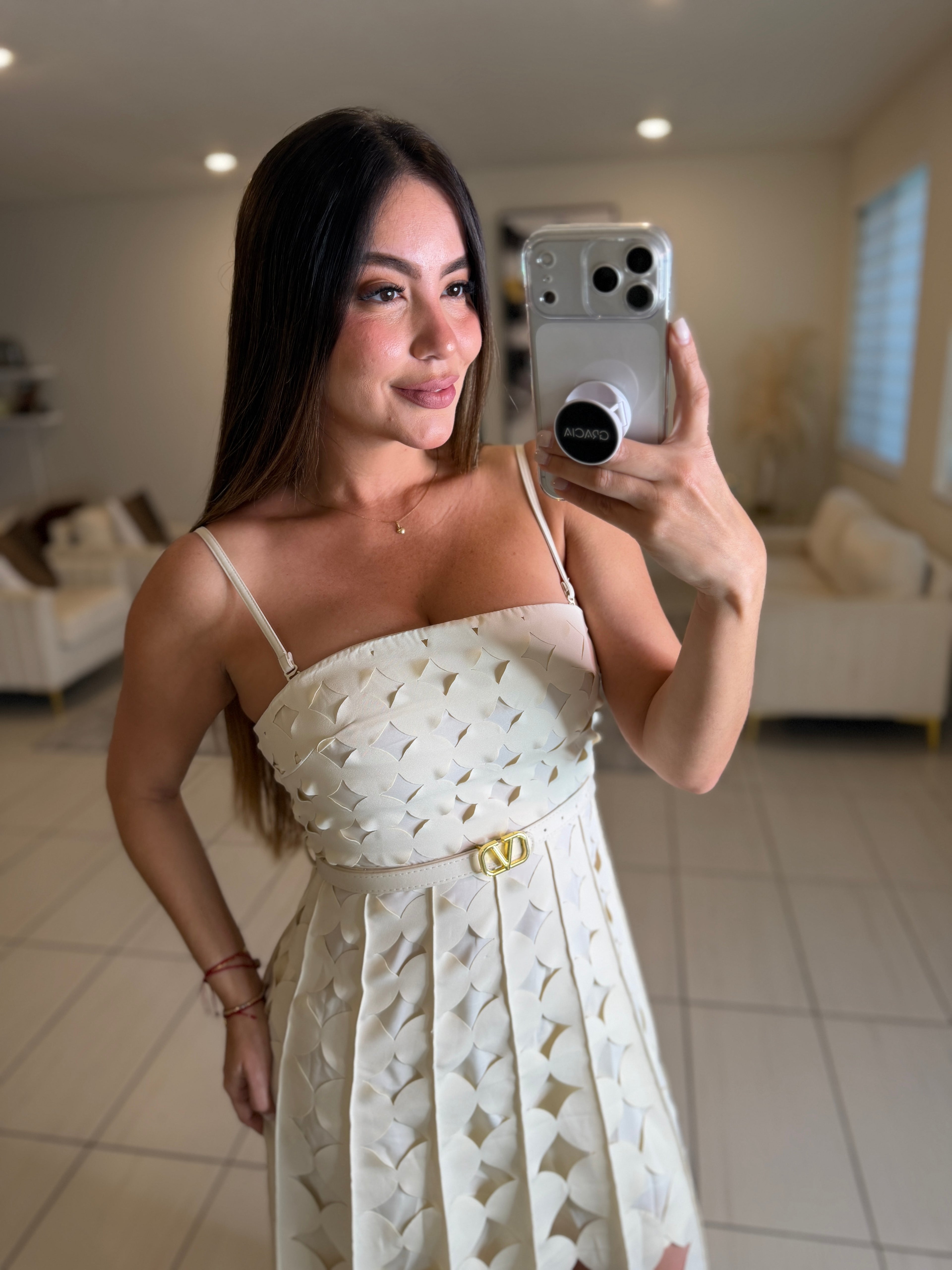 Enchanted Aura Off White Midi Dress