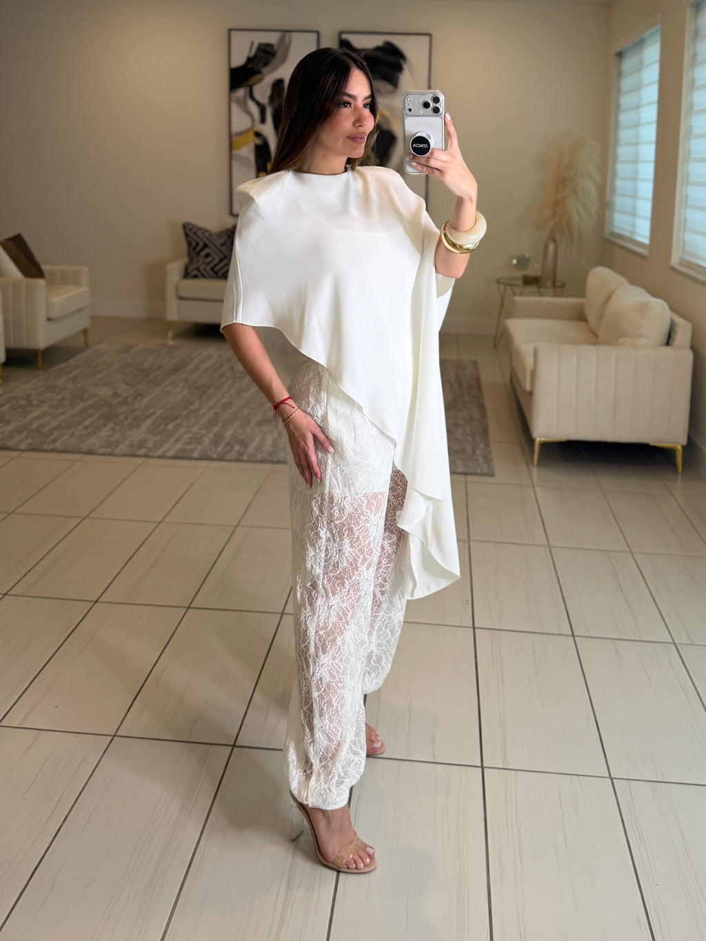 Sweet Lace White Balloon Pants