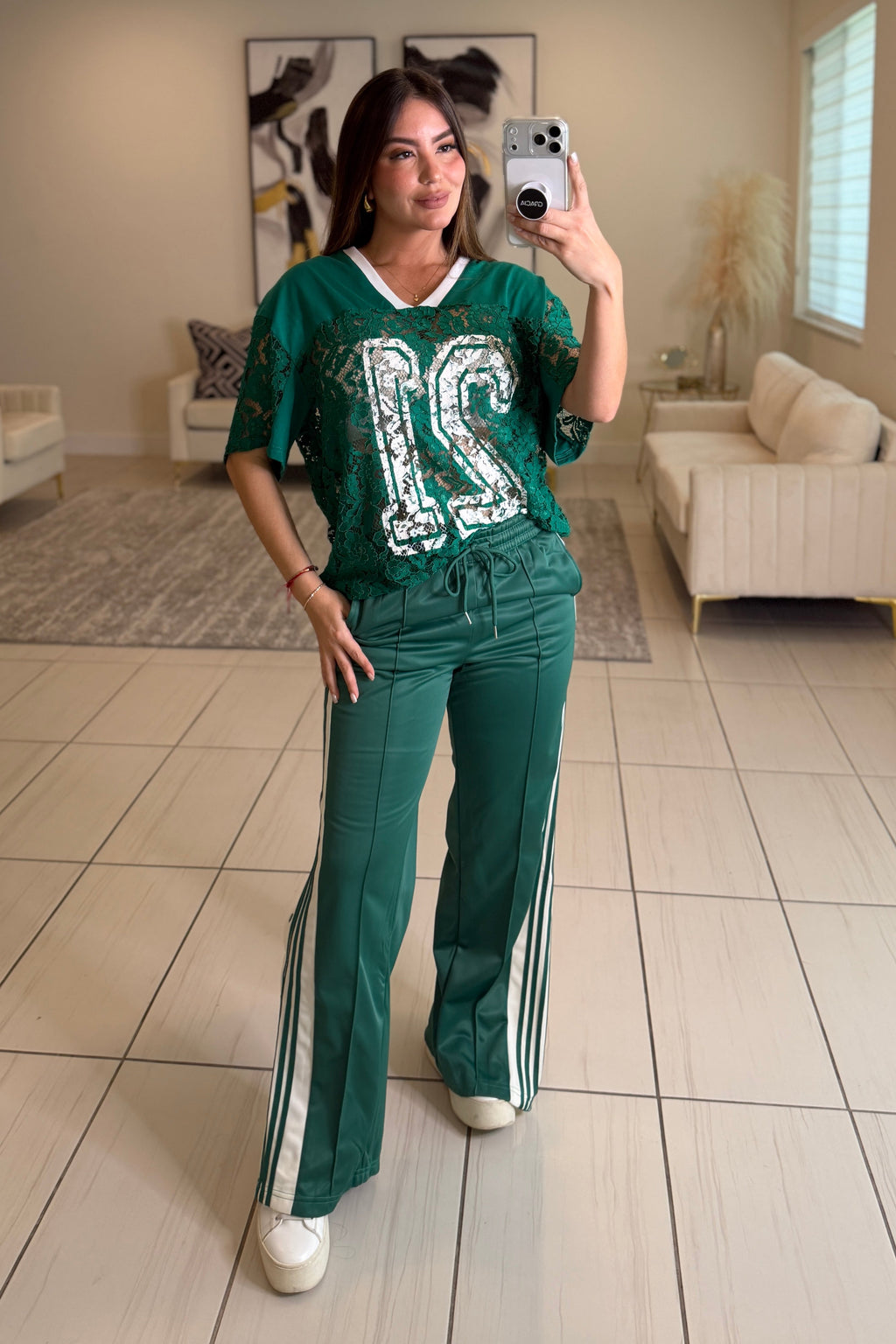 Sporty Chic Green Comfy Pant Set