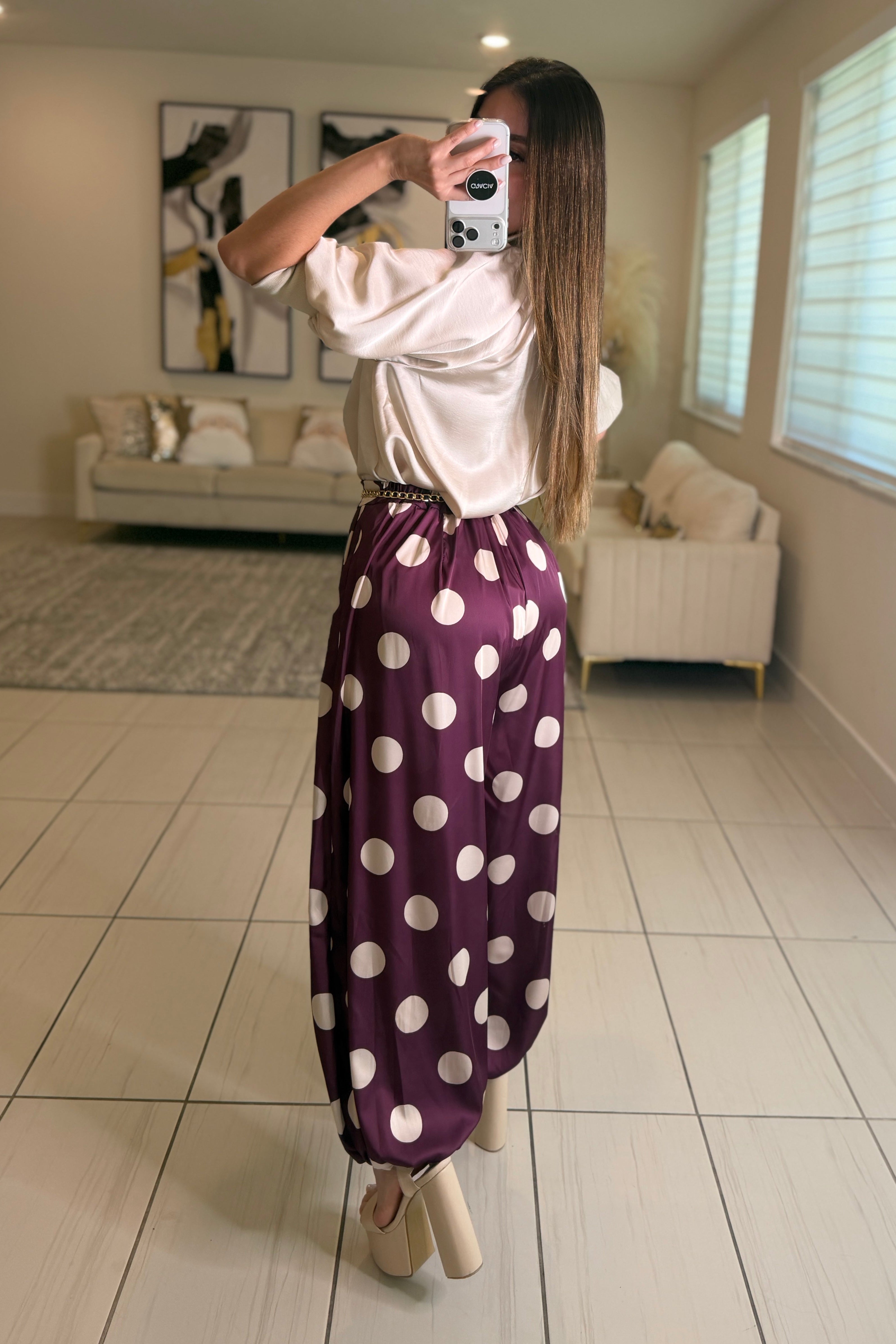 Mock Nek Band Puff Beige Top