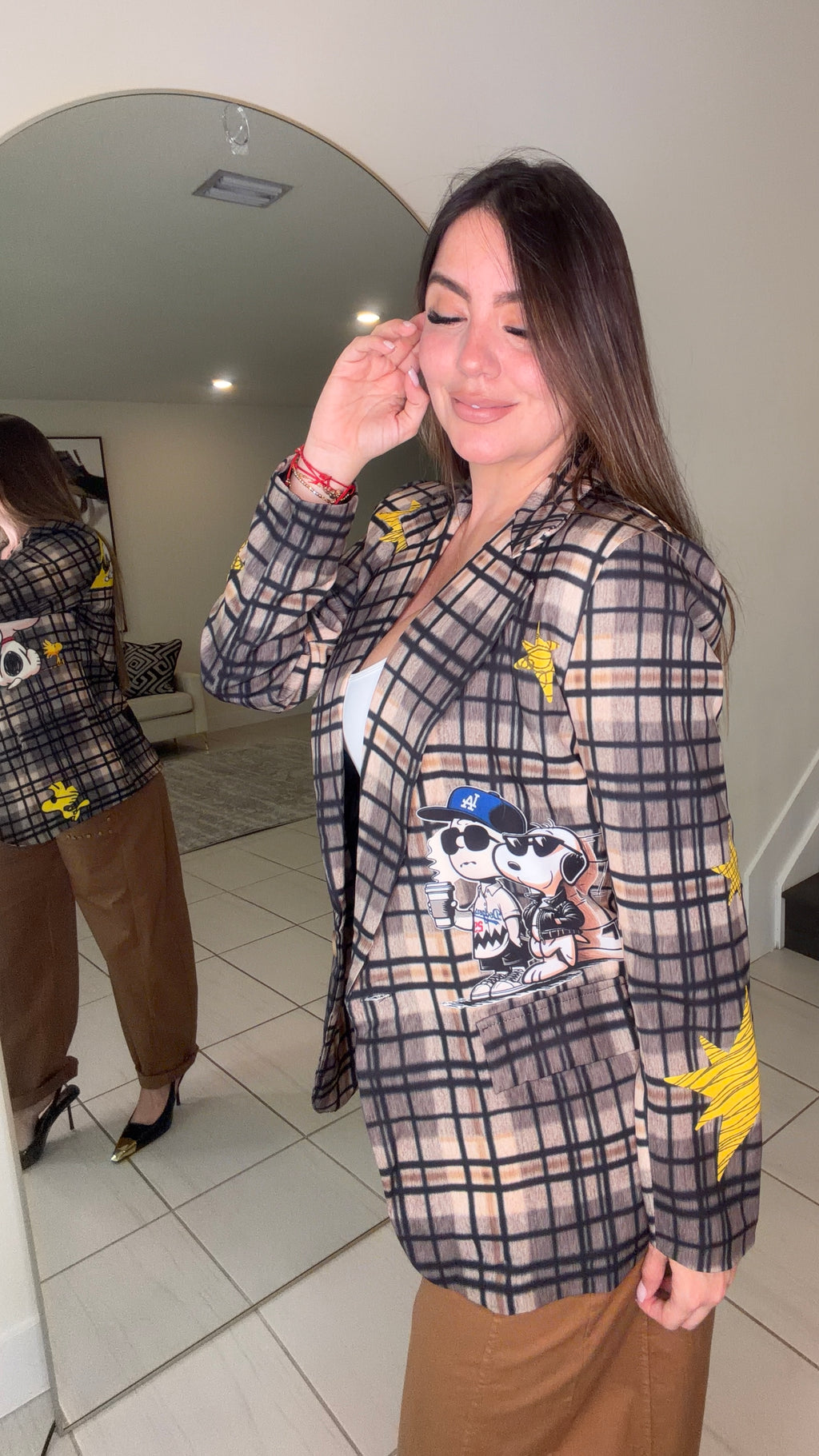 Chic Plaid Art Brown Blazer