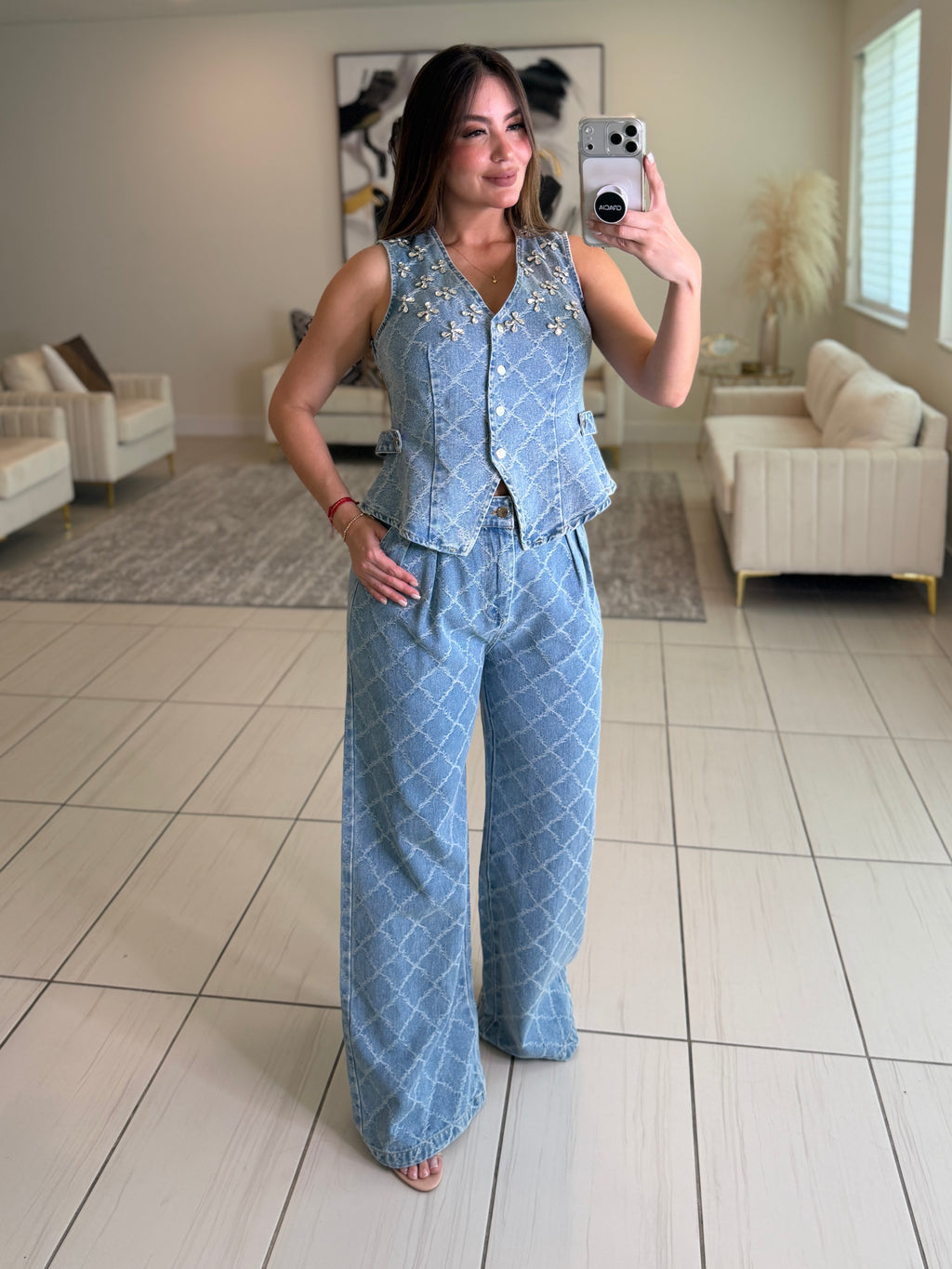 Bright Spring Denim Pant Set