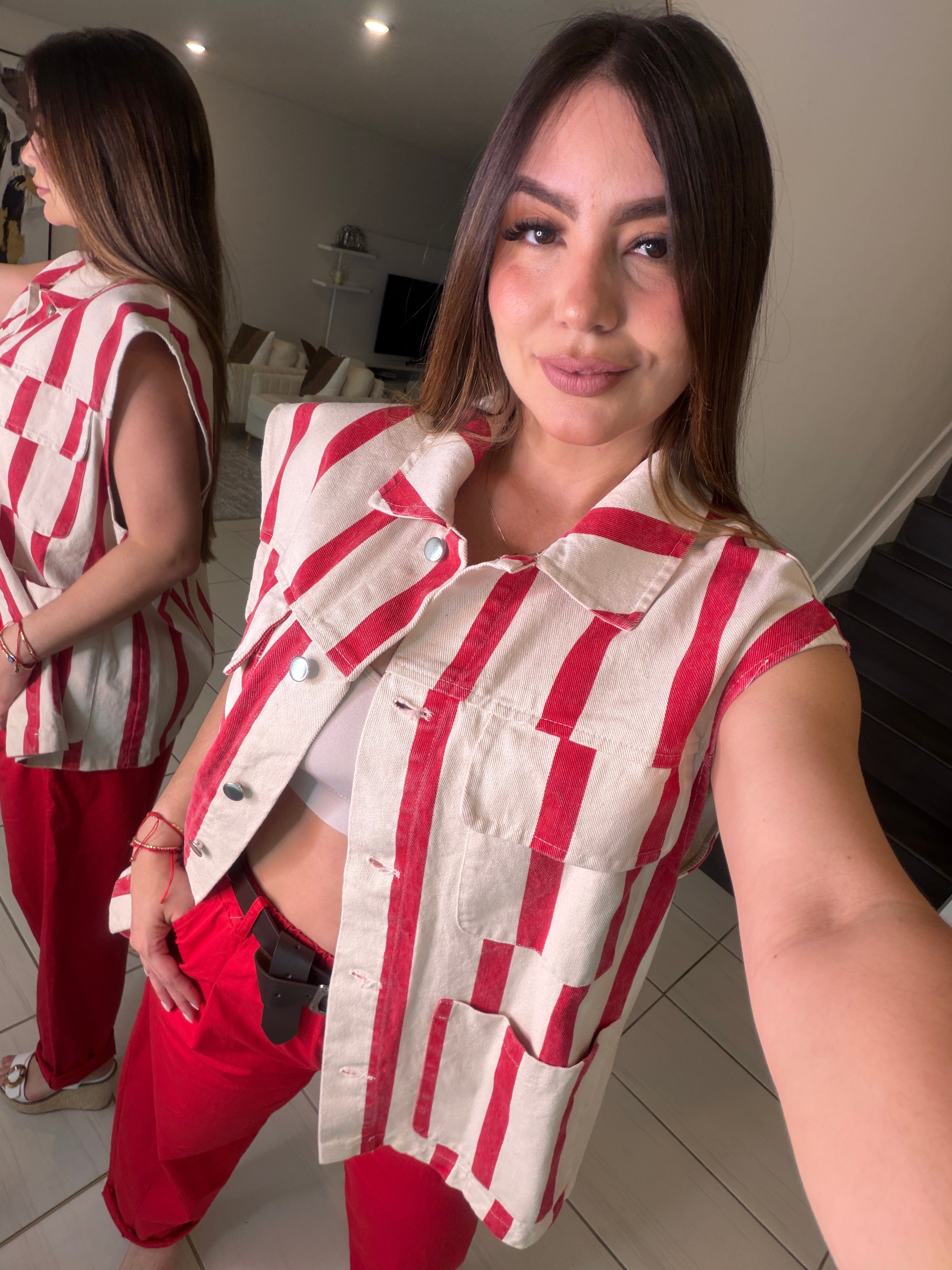 Divine Striped Red and Beige Jacket