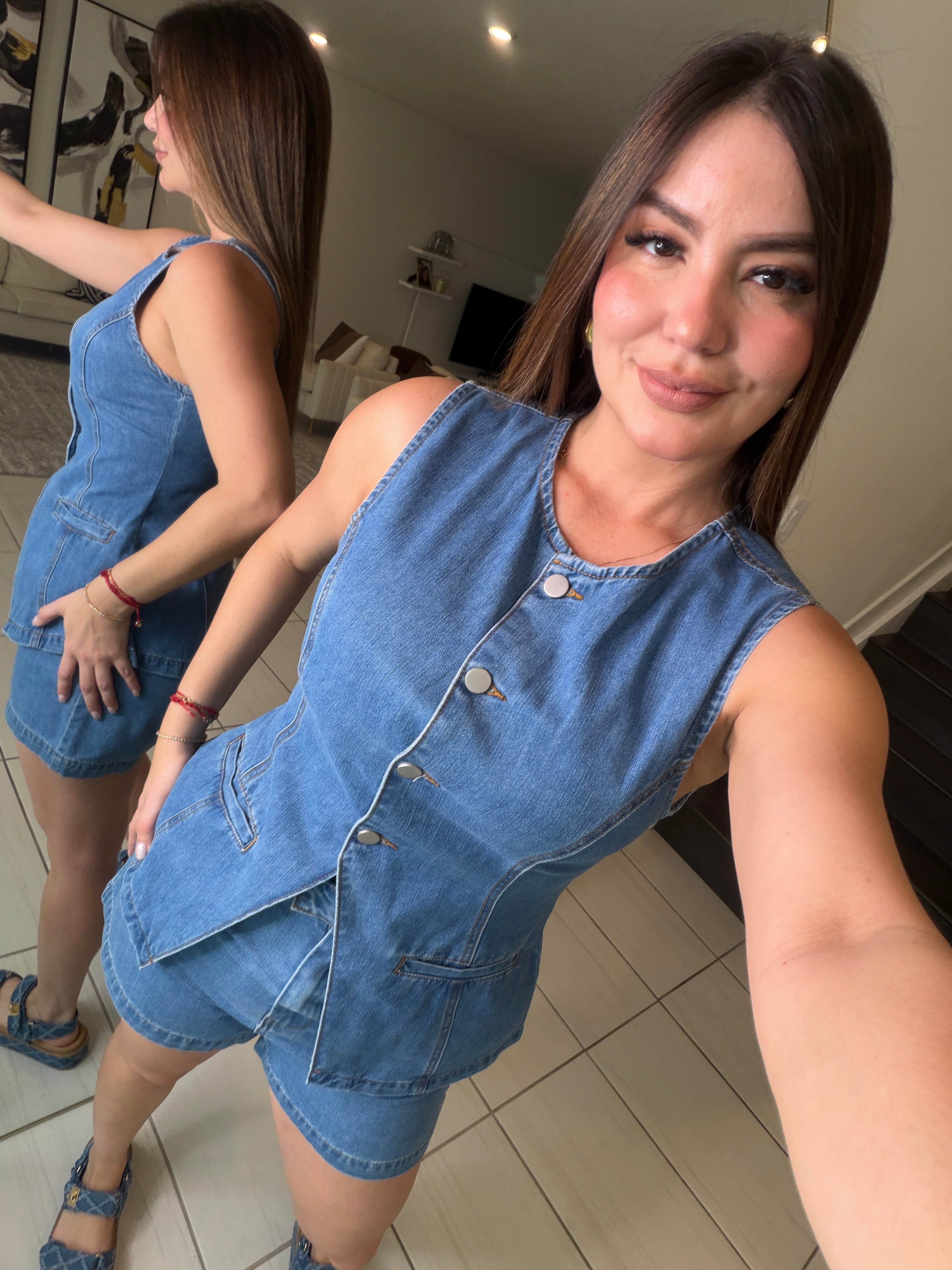 Romantic Drift Blue Denim Short Set