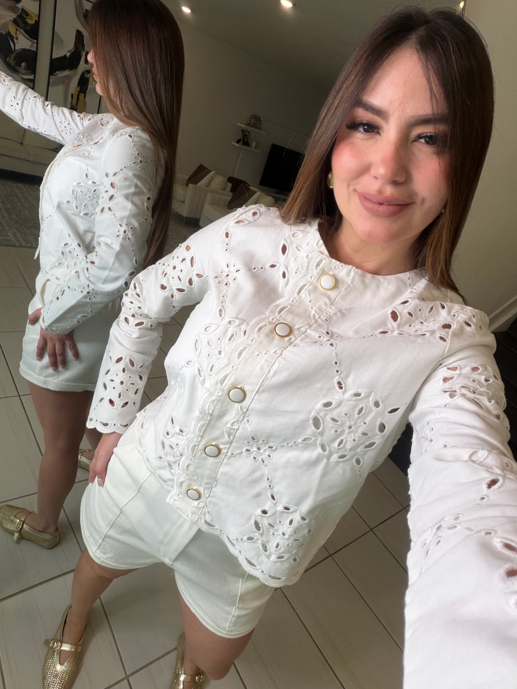 Decorative Eyelet White Jacket